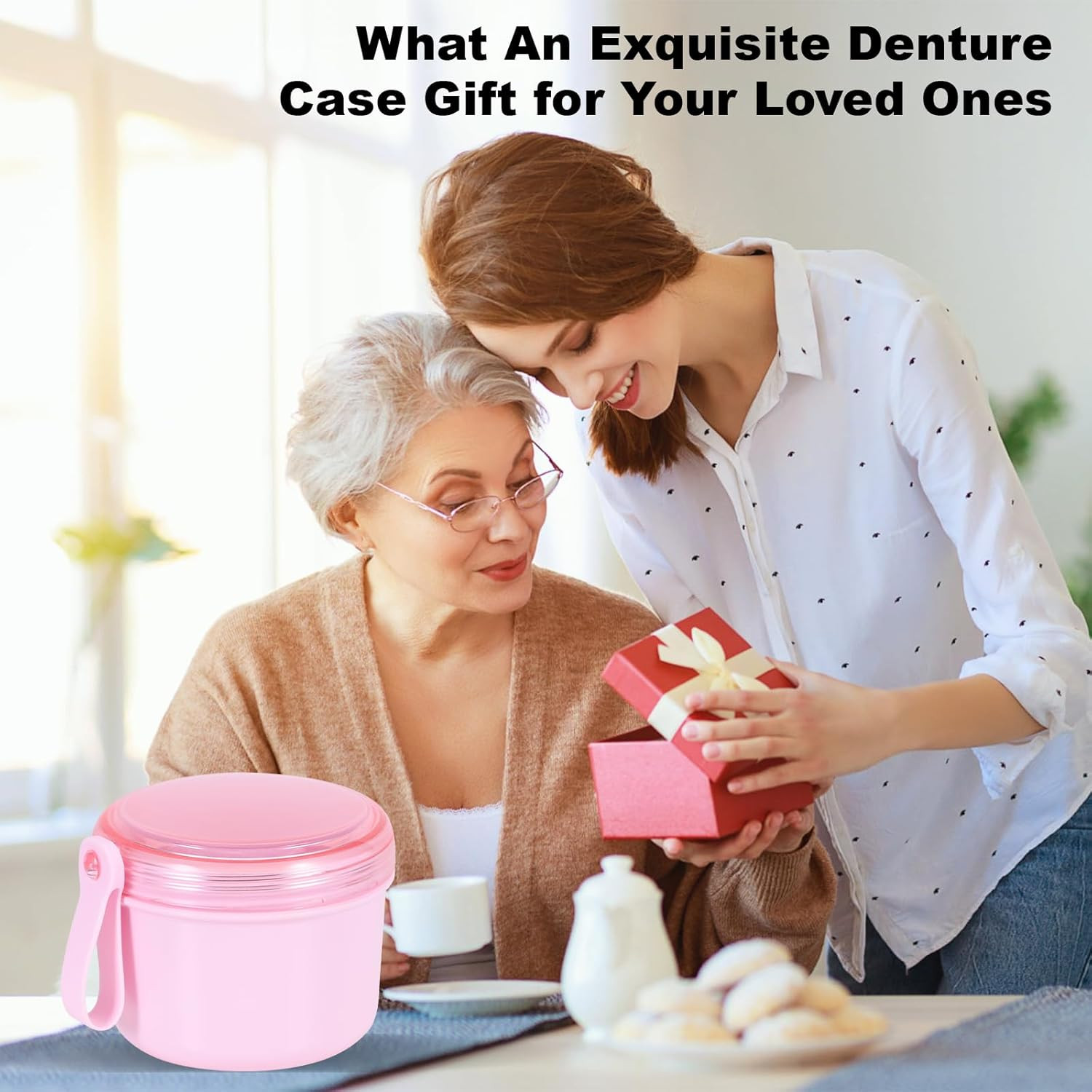 Denture Case, Leak Proof Denture Bath Cup for Travel, Denture Container Cups for