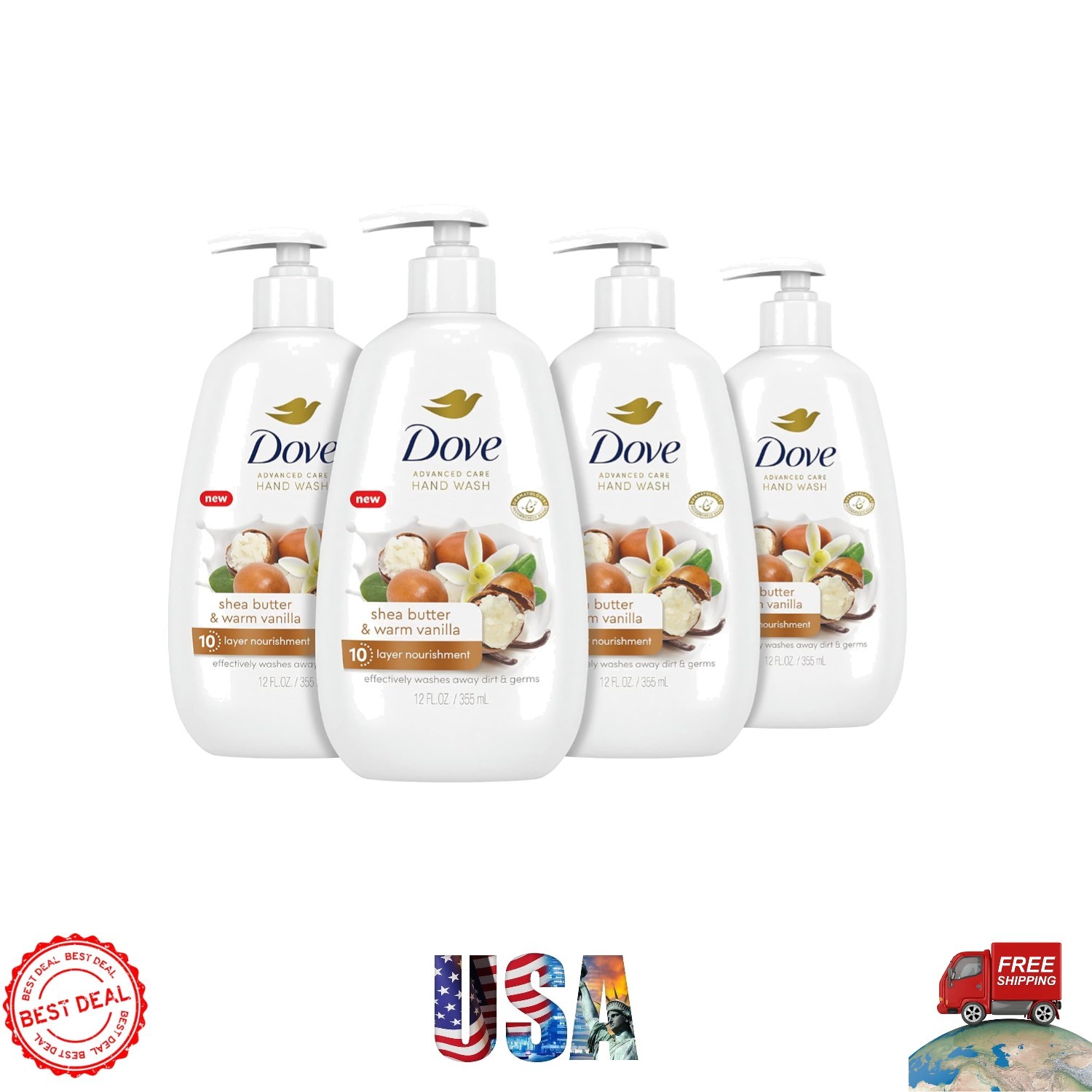 Dermatologist Recommended Shea Butter Hand Wash – & Moisturizing 4-Pack