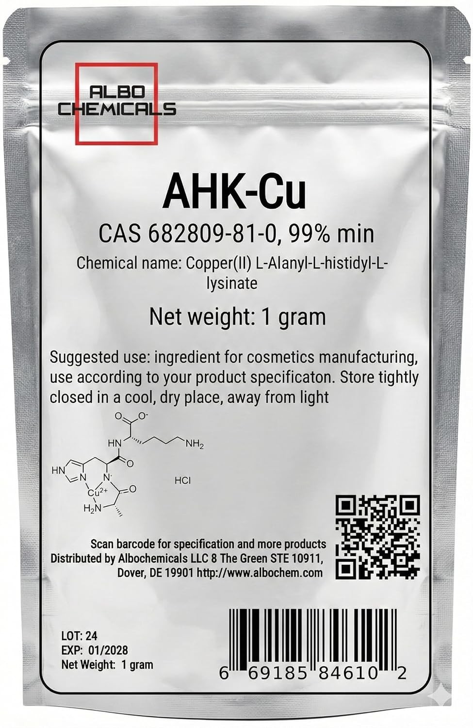 AHK-CU Copper Peptide Powder, 99% min, CAS 682809-81-0, 1 gram