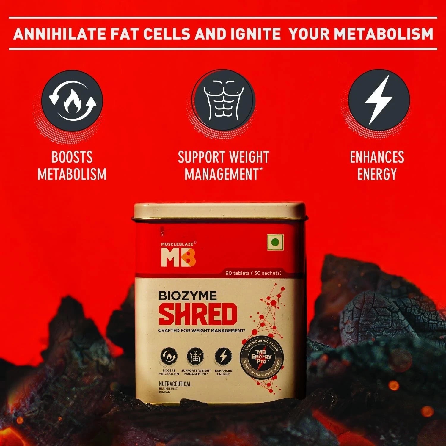 MuscleBlaze Biozyme Shred, 90 Tablets, with Thermogenic, Metabolism – 90 Tablets