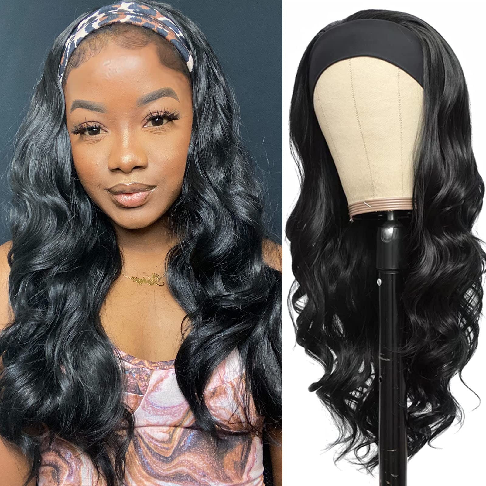 Glueless Headband Wig Long Body Wave Headband Wigs for Black Women Synthetic Nat