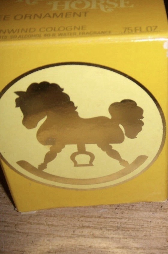 Vintage Avon ROCKING HORSE Moonwind .75 FL oz Cologne Tree Ornament NIB