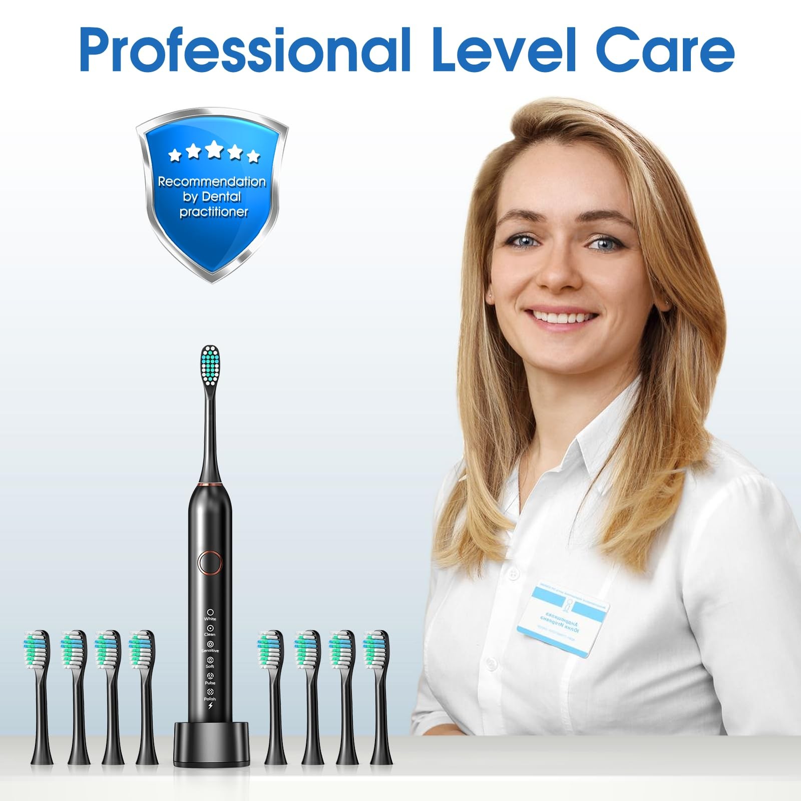 Electric Toothbrush for Adults & Teens, 8 Brush Heads, Travel Case, 6 Modes