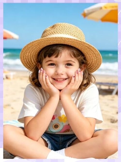 Press On Nails for Girls, 3 Style Press On Nails for Kids Almond Fake Nail