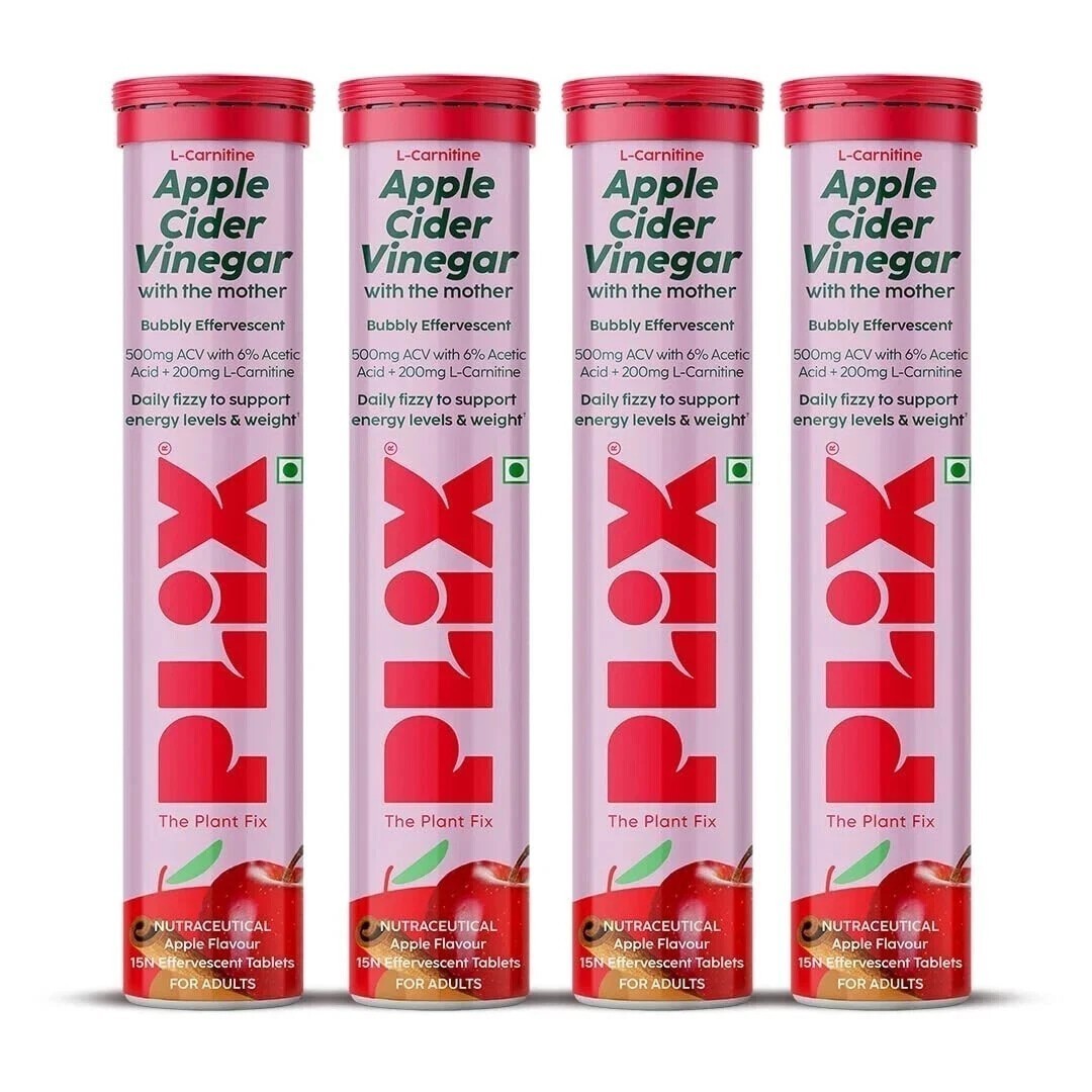 PLIX – L-Carnitine ACV boost metabolism (15 Tablets)- Pack Of 4 ( Apple )