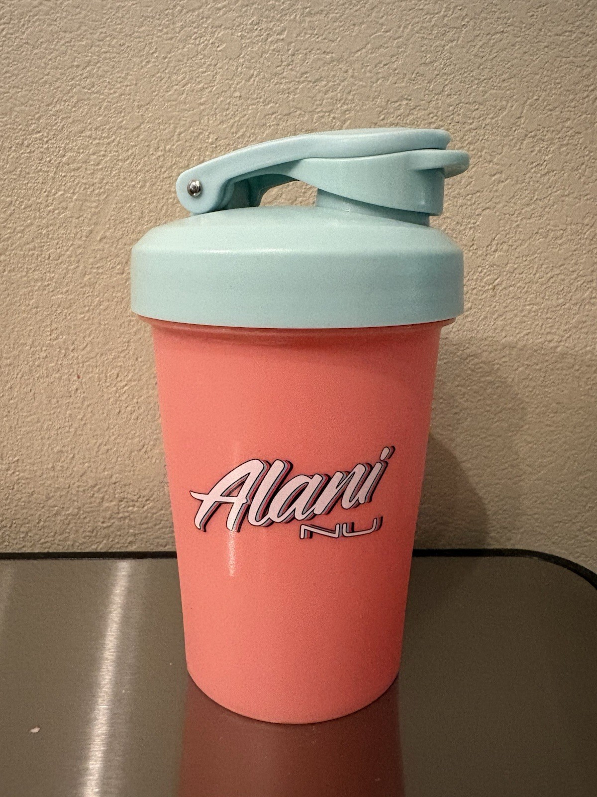 Alani Nu Pink Plastic Gym Bottle w/ Blue Flip Top Flip Lock Lid