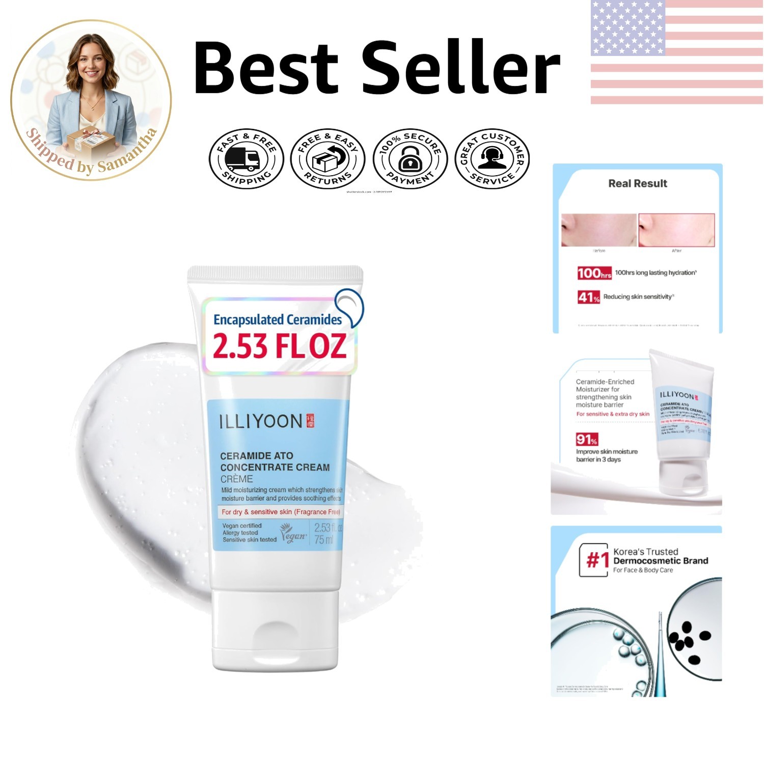 Ceramide Ato Concentrate Cream – 2.53 Fl. Oz, Hydration for Sensitive Skin