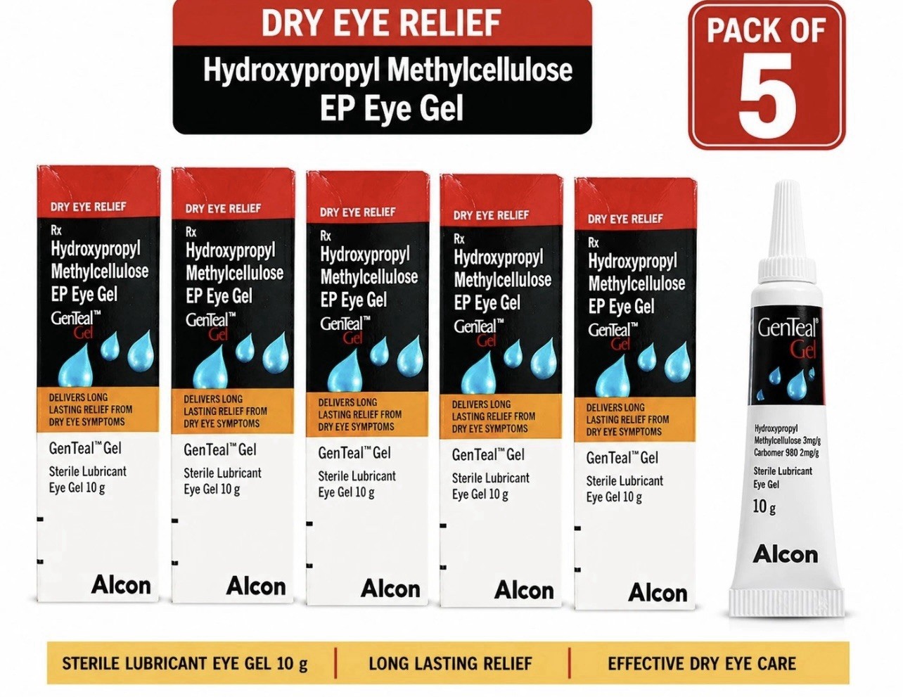 5 Pc GenTeal Gel Eye Lubricant Dry Eye Relief Moisturizing Sterile Eye Gel 10g