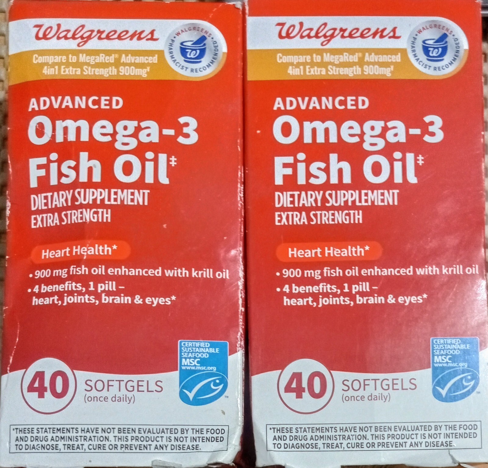 2 WALGREENS 4-IN-1 ADVANCED OMEGA-3 FISH OIL 900mg SUPPLEMENT 40 x2 80 SOFTGELS!