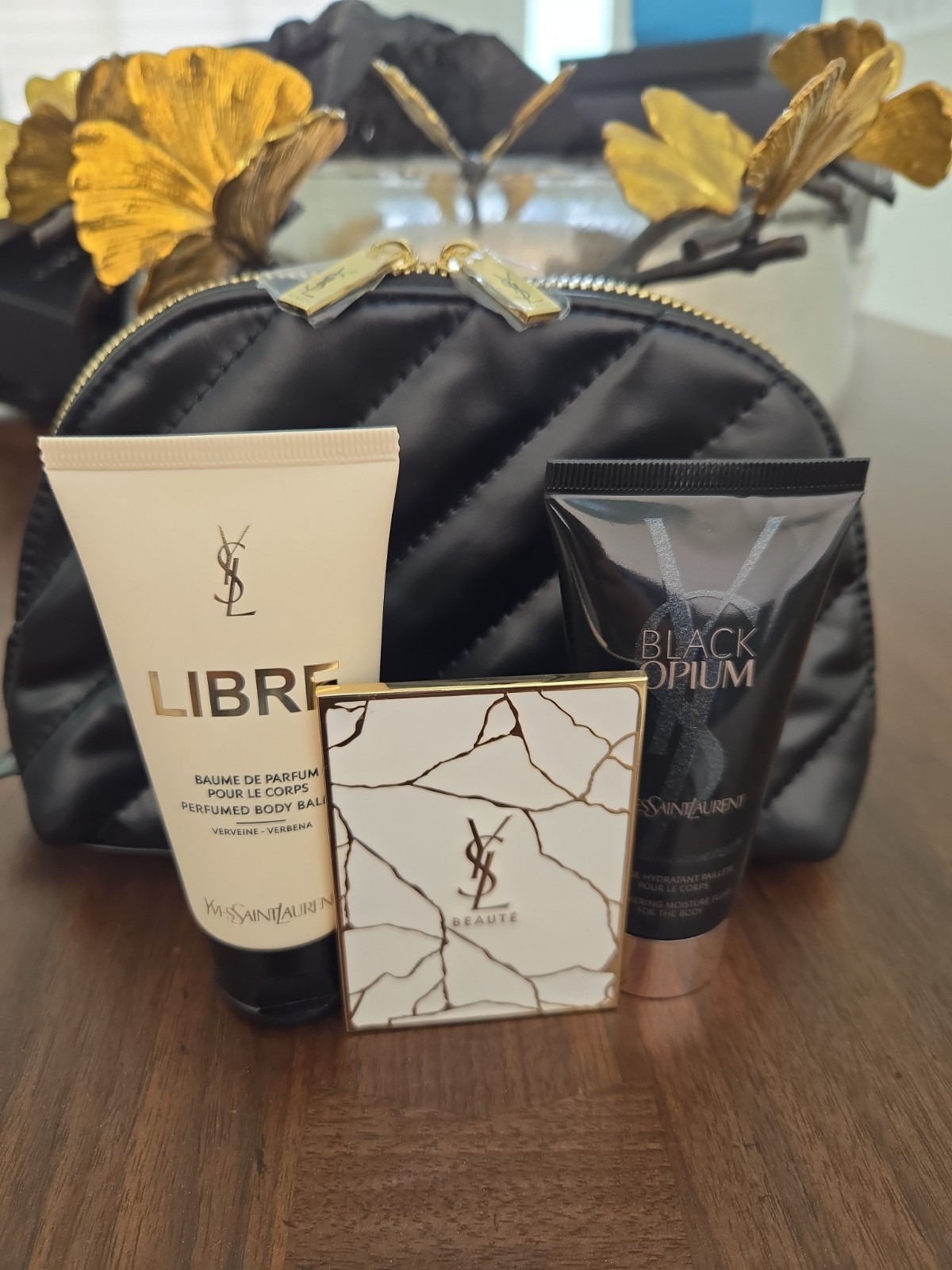 YSL Gift Set Black Opium Libre Body Cream Mirror And Beaute Makeup Bag