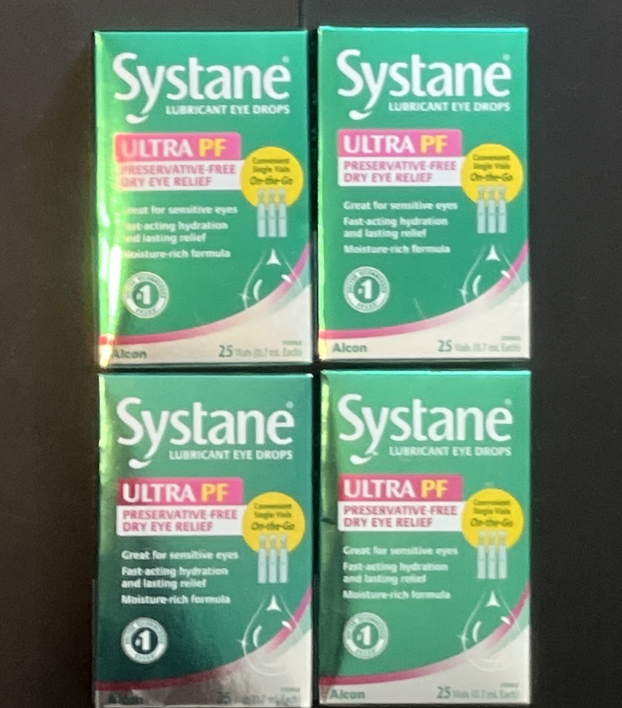 Systane Ultra PF Eye Drops 25 vials .7 ml 4 Boxes Exp 8/2026+