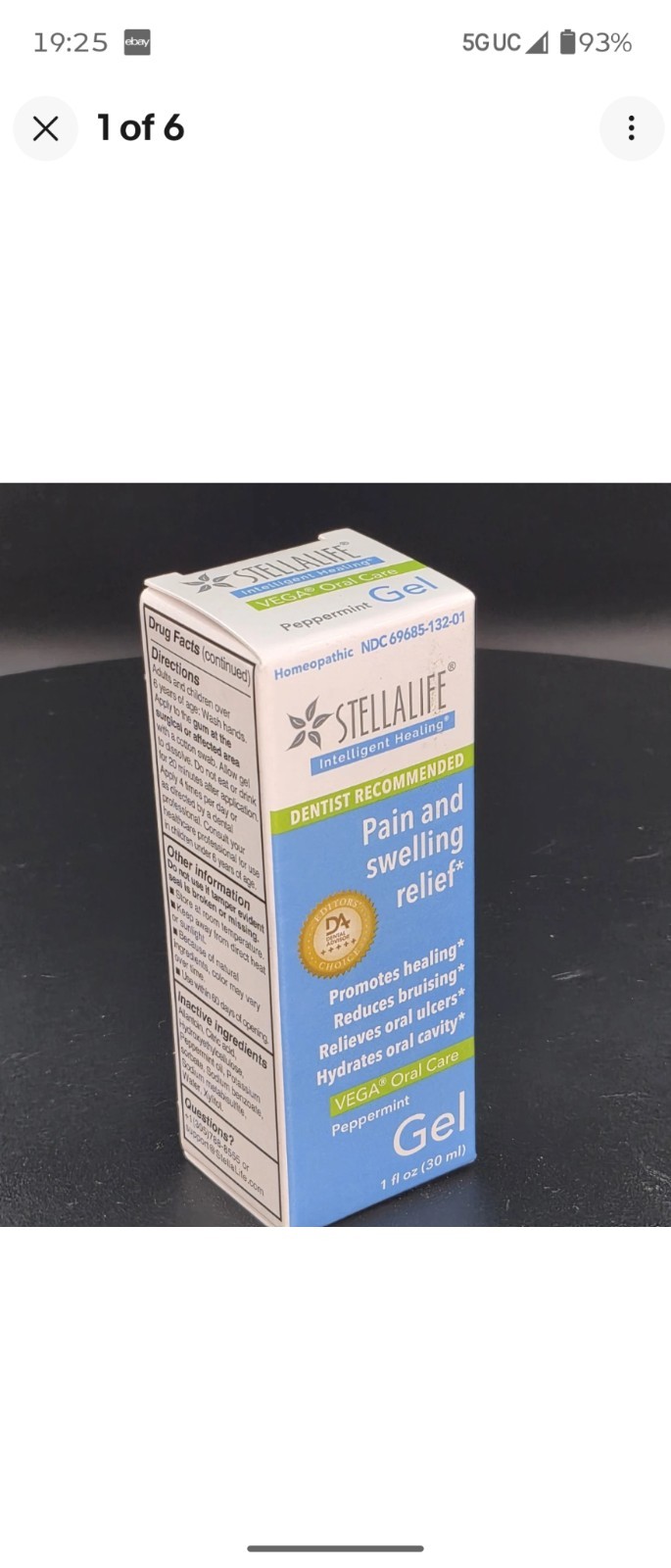 StellaLife VEGA Oral Care Vegan Peppermint Pain & Swelling Gel 1 fl oz