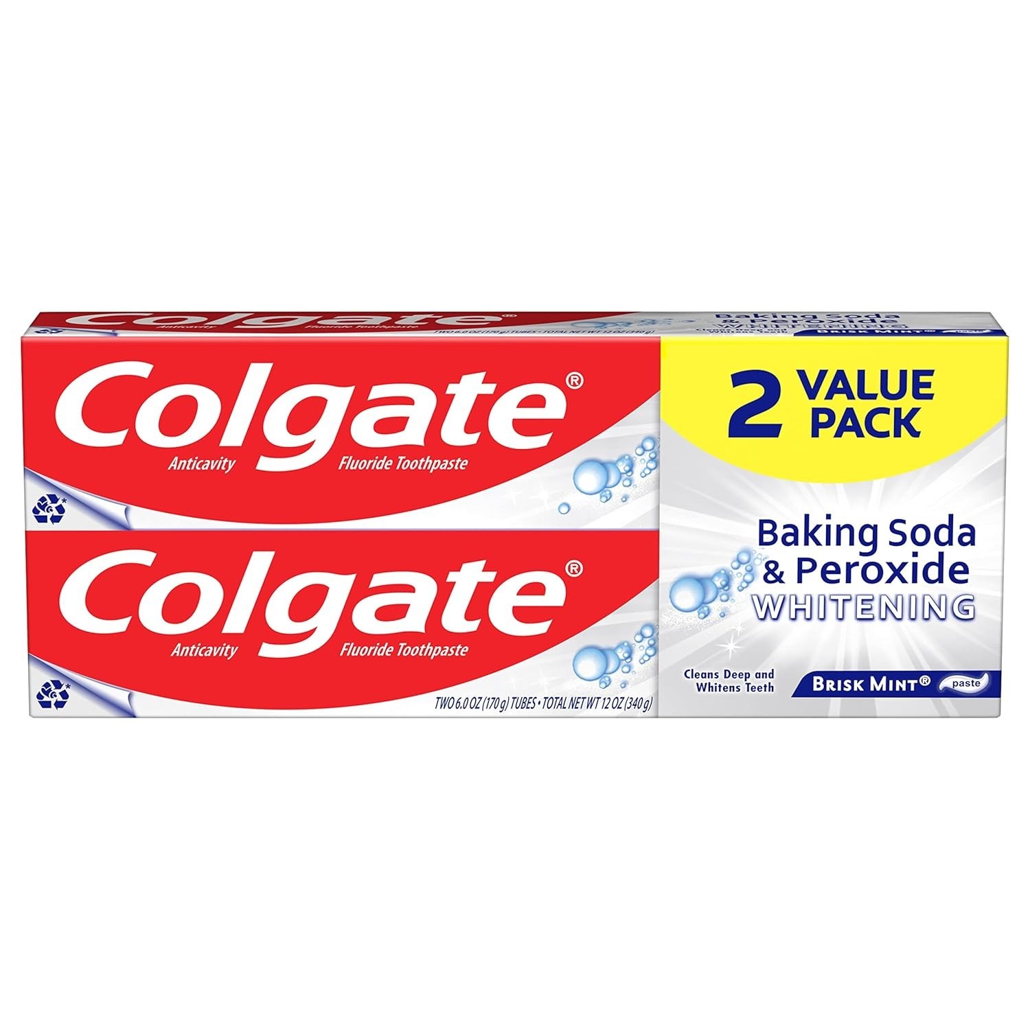 Colgate Baking Soda & Peroxide Toothpaste Brisk Mint 6oz Pack of 2 Whitening