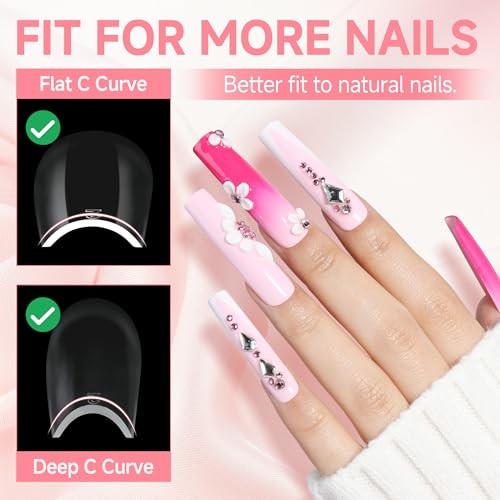 Long Square Gel Nail Tips XXL: Pre shaped Full Cover Gel Tapered Square