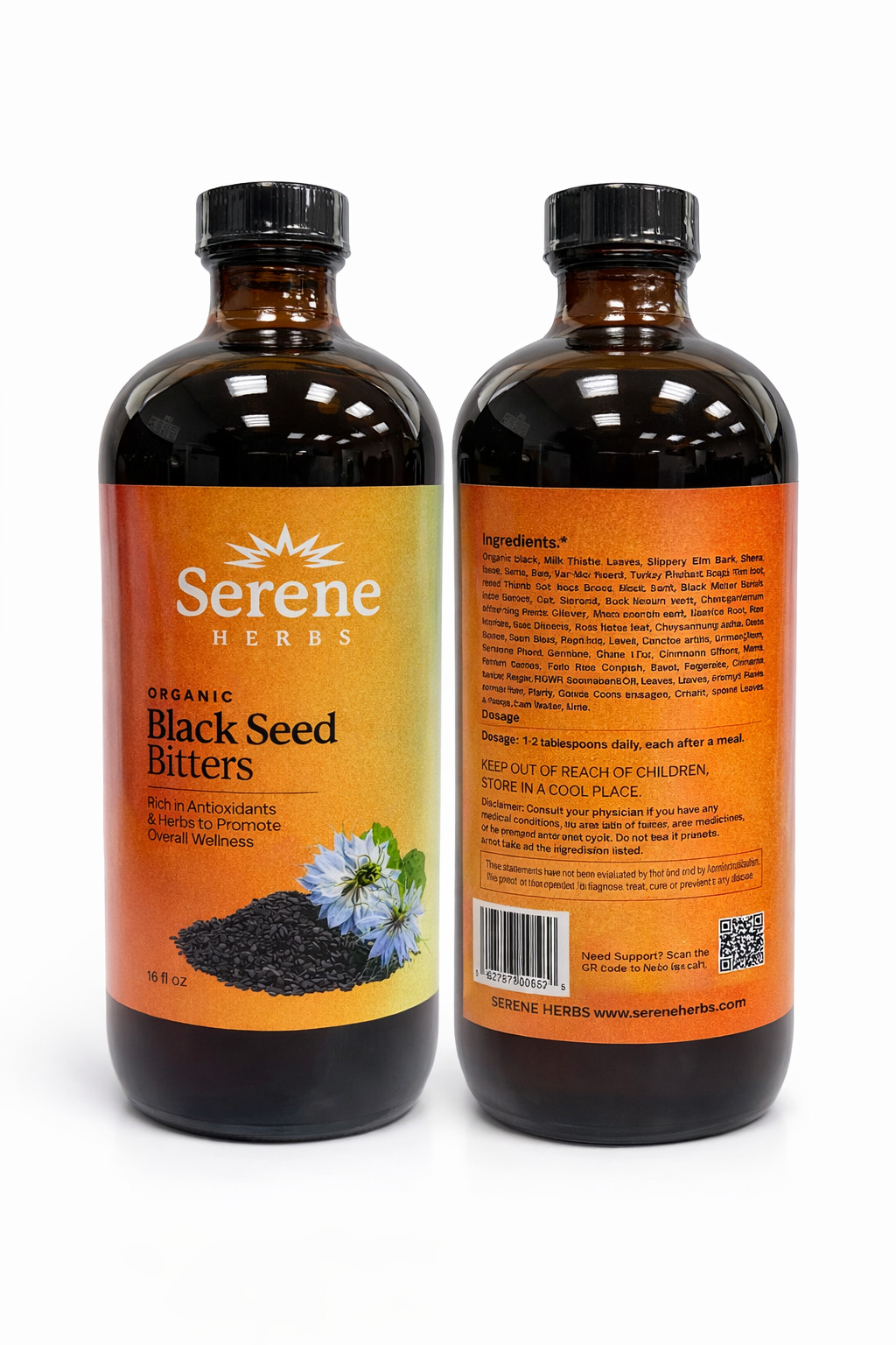 Serene Black Seed Bitters 16 oz – Natural Herbal Supplement | Plant-Based Liquid