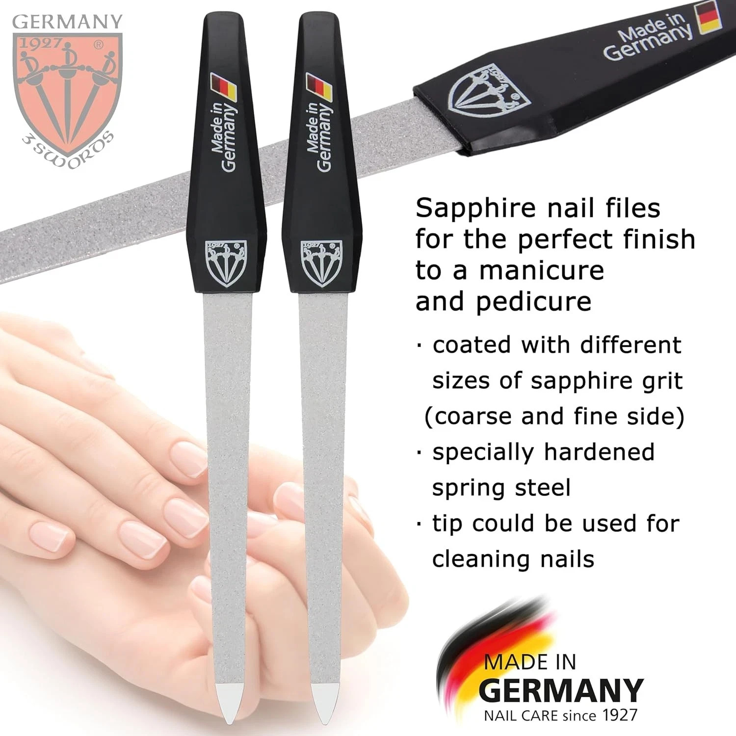 3 Swords Germany – Sapphire Metal Nail File Set 2 Pieces with 1 Piece 3-Way …