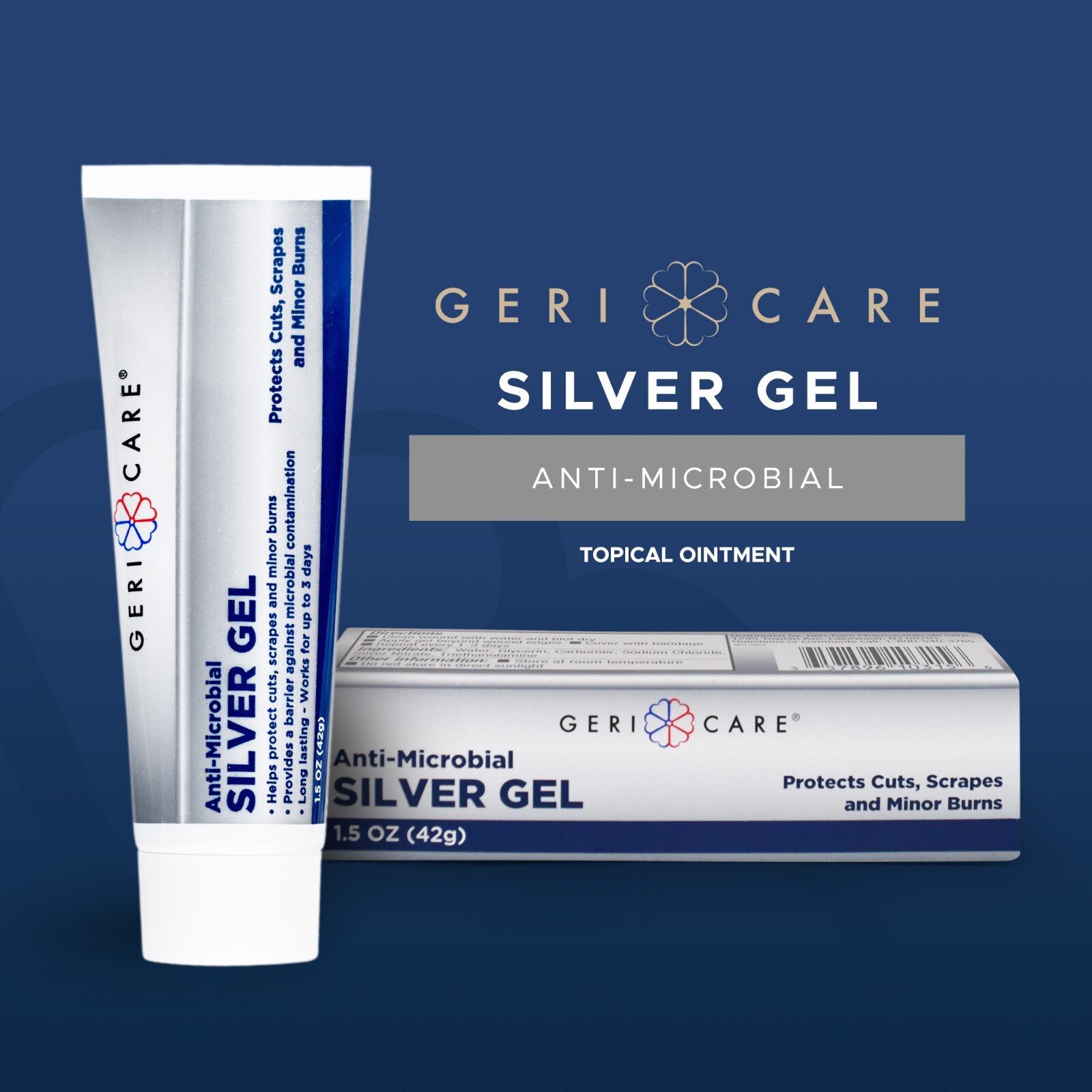 GeriCare Antimicrobial Colloidal Silver Gel Wound Care Cream 55PPM 1.5oz