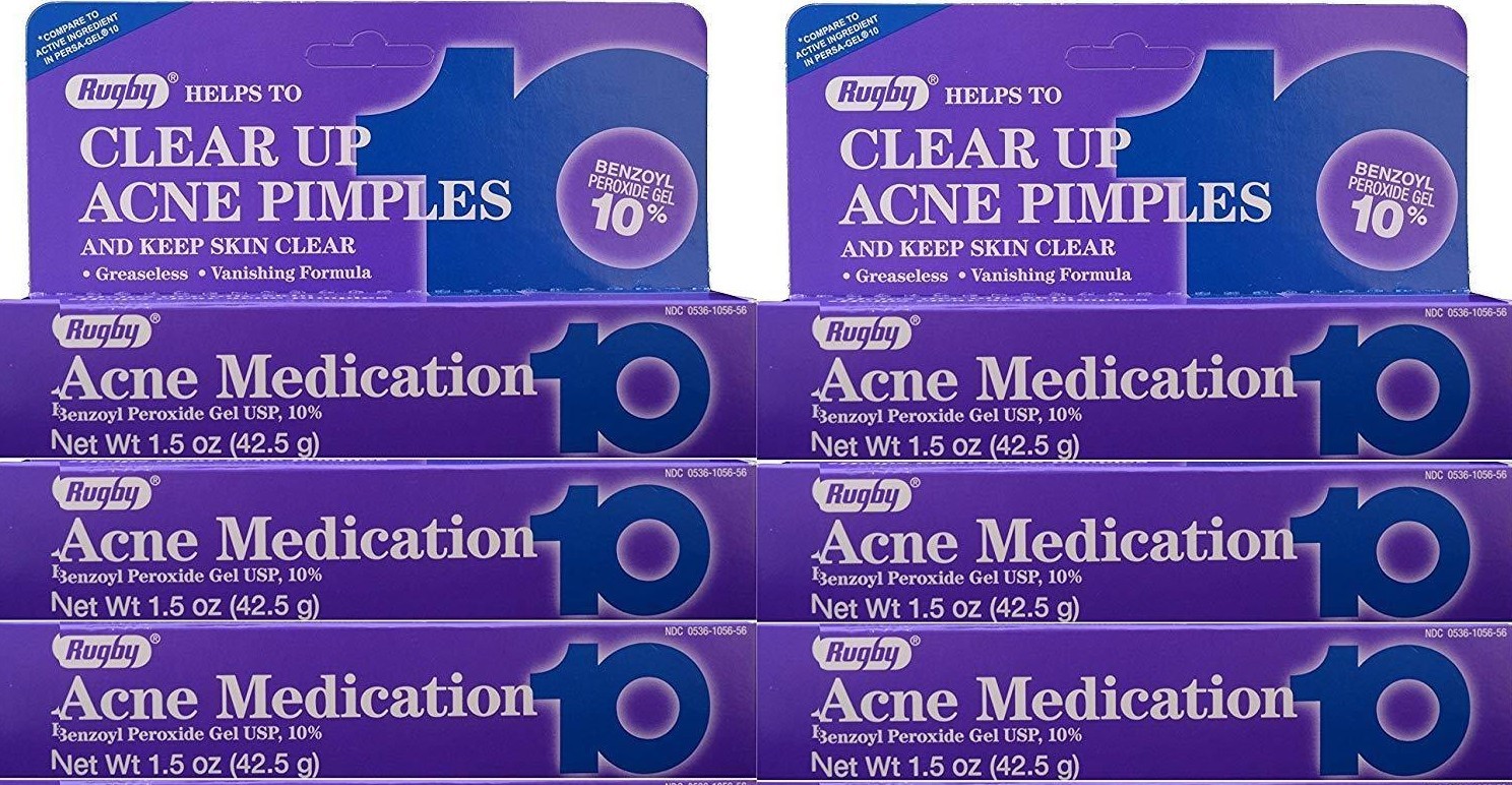 Rugby Acne Medication Gel Benzoyl Peroxide 10% -1.5oz -6 Pack -Exp Date 10-2025