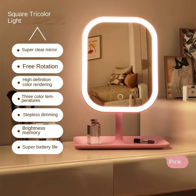 LED Makeup Vanity Mirror Touch Control 3 Light Modes Desktop Dressing Table Mirr