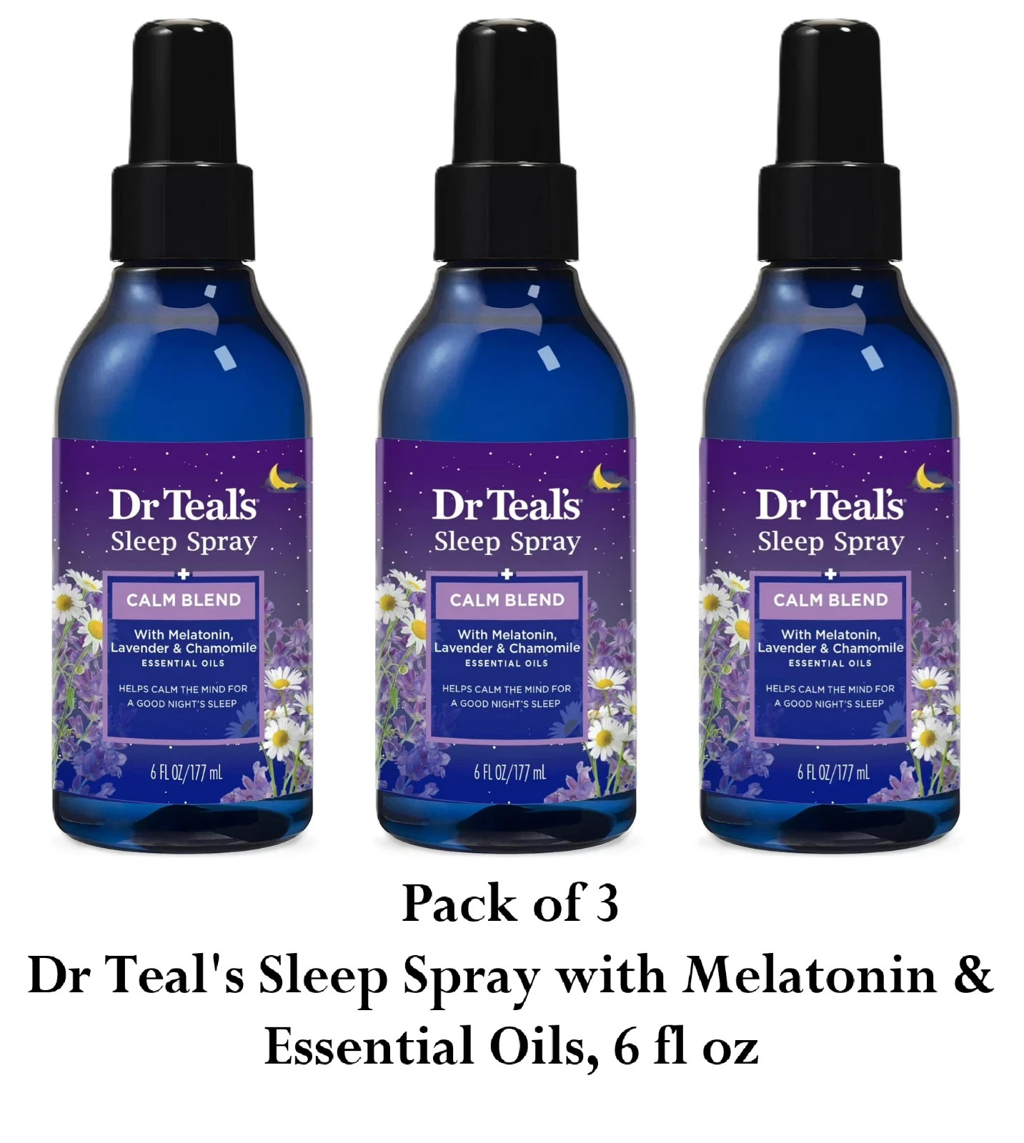 Dr Teal’s Sleep Spray with Melatonin & Essential Oils, 6 fl oz, Spray Bottle 3pk