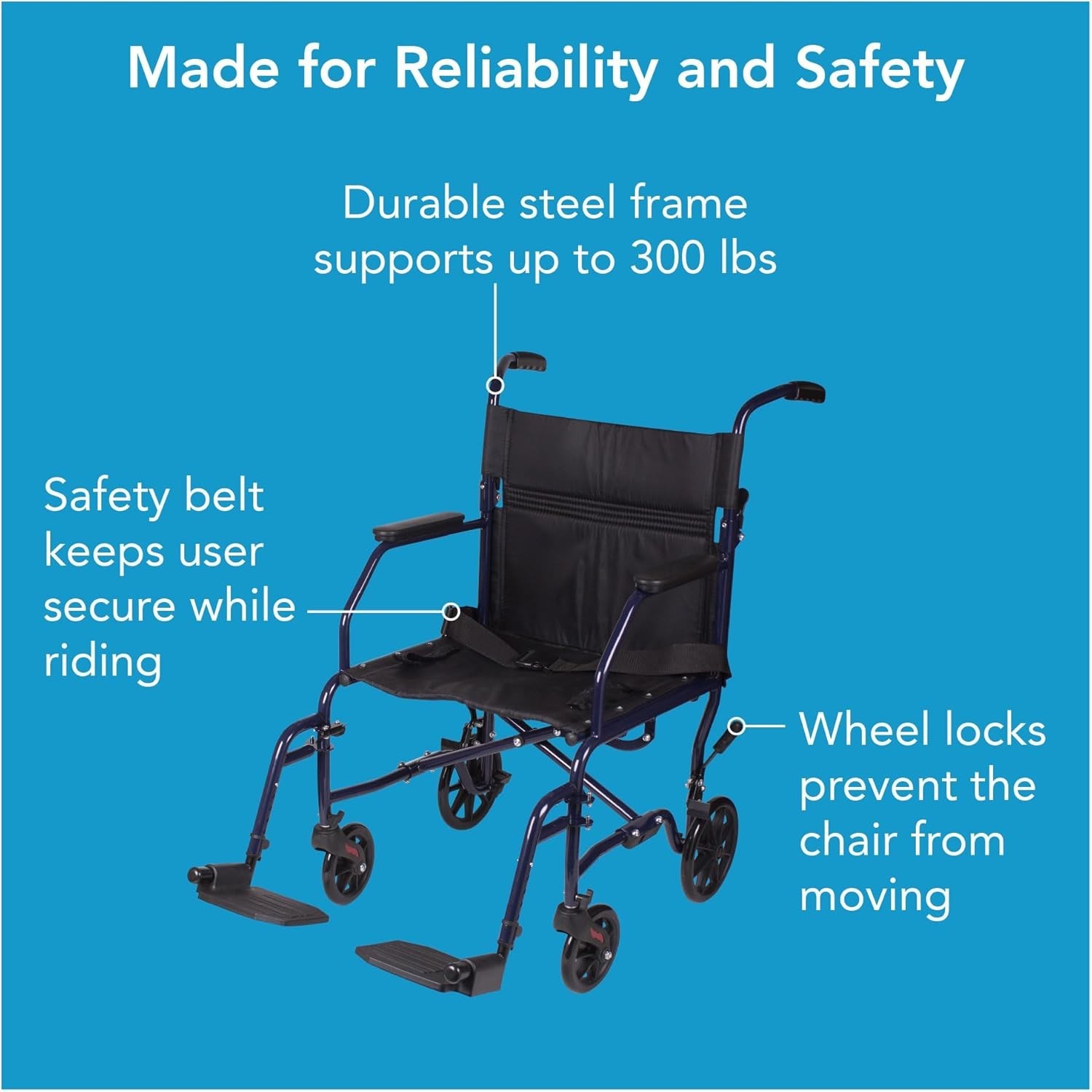 Lightweight 25 lbs Transport Wheelchair with Removable Footrests for Easy Use