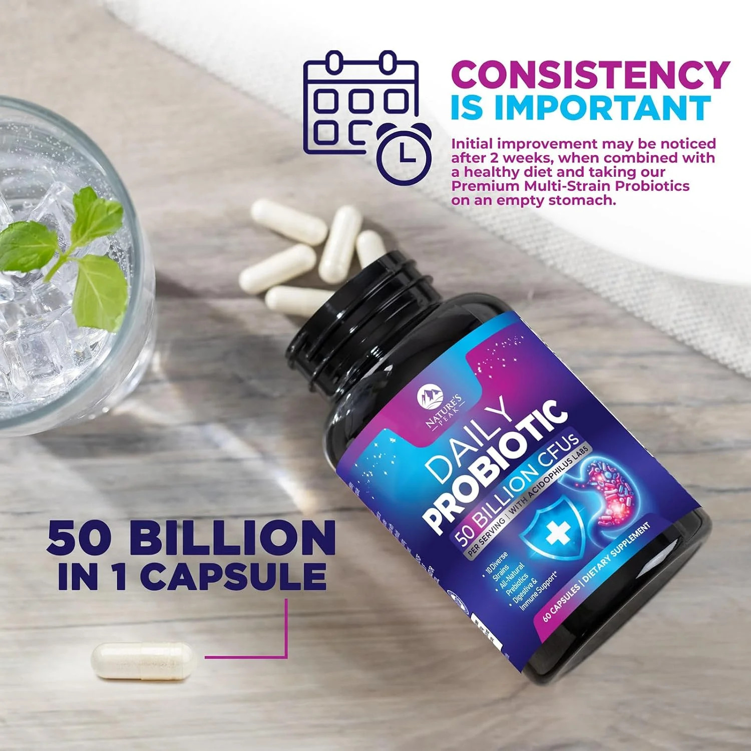 Probiotics 50 Billion CFU Per Capsule -10 Premium Strains+Digestive Enzymes