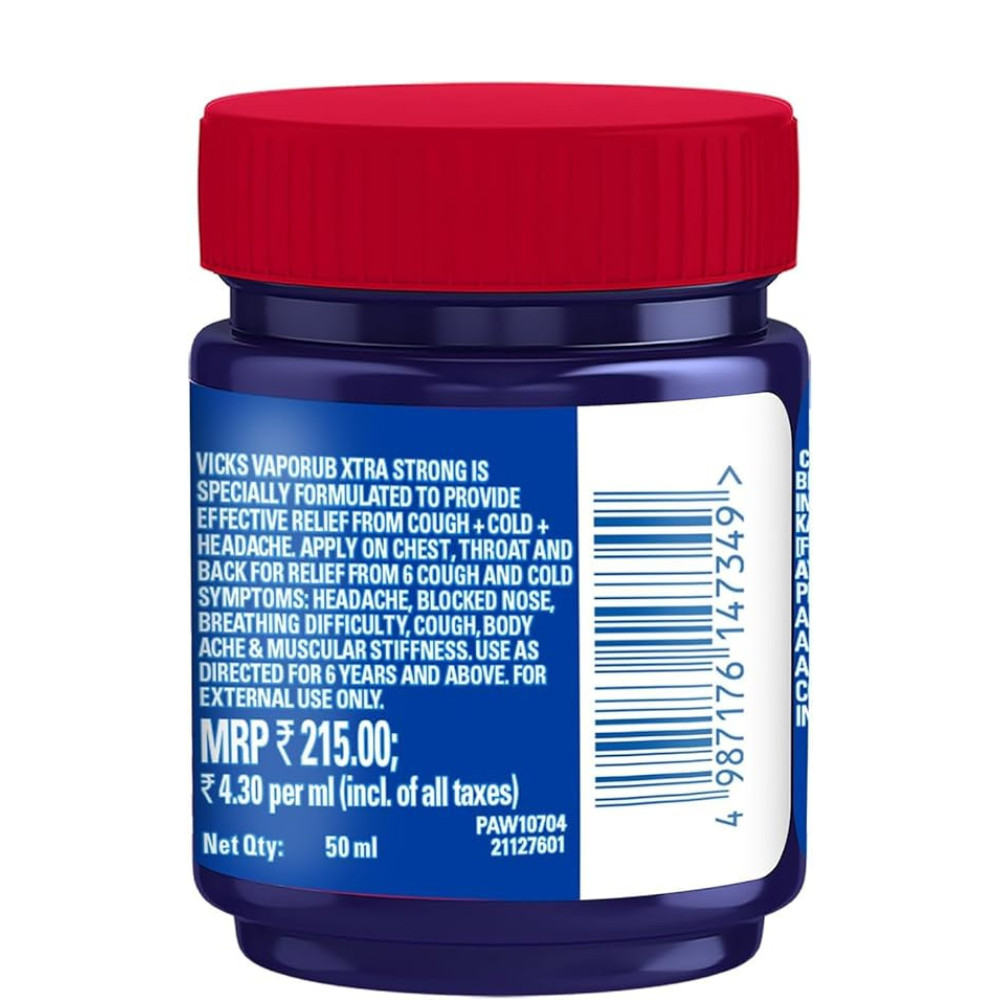 Vicks VapoRub Xtra Strong 50ml – Cough, Cold, Headache Relief menthol blend