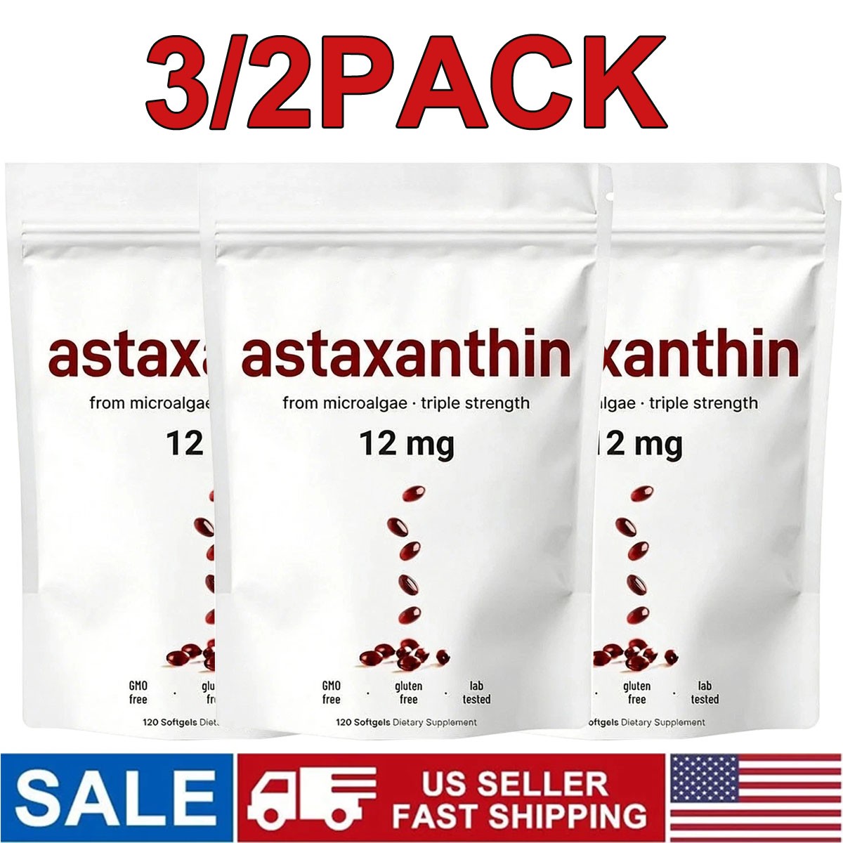 Astaxanthin 12mg from Natural Microalgae,For Skin Glow & Antioxidant Support
