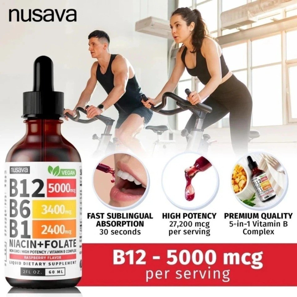 2Pack – Nusava Vitamin B Complex B12 B6 B1 Niacin Folate Supplement