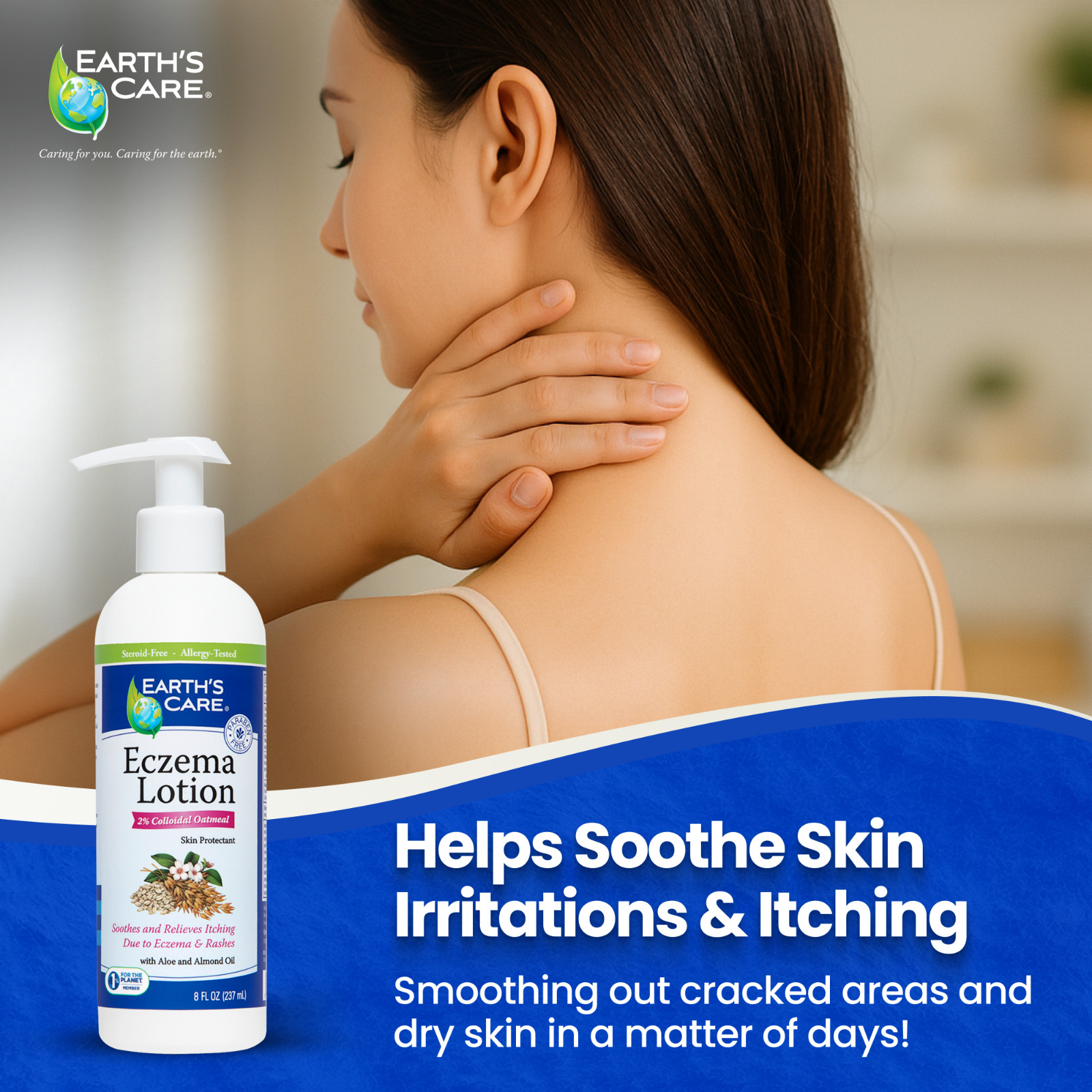 Earth’s Care Eczema Lotion, Fragrance, Paraben & Steroid Free, 8 fl oz Exp. 4/26