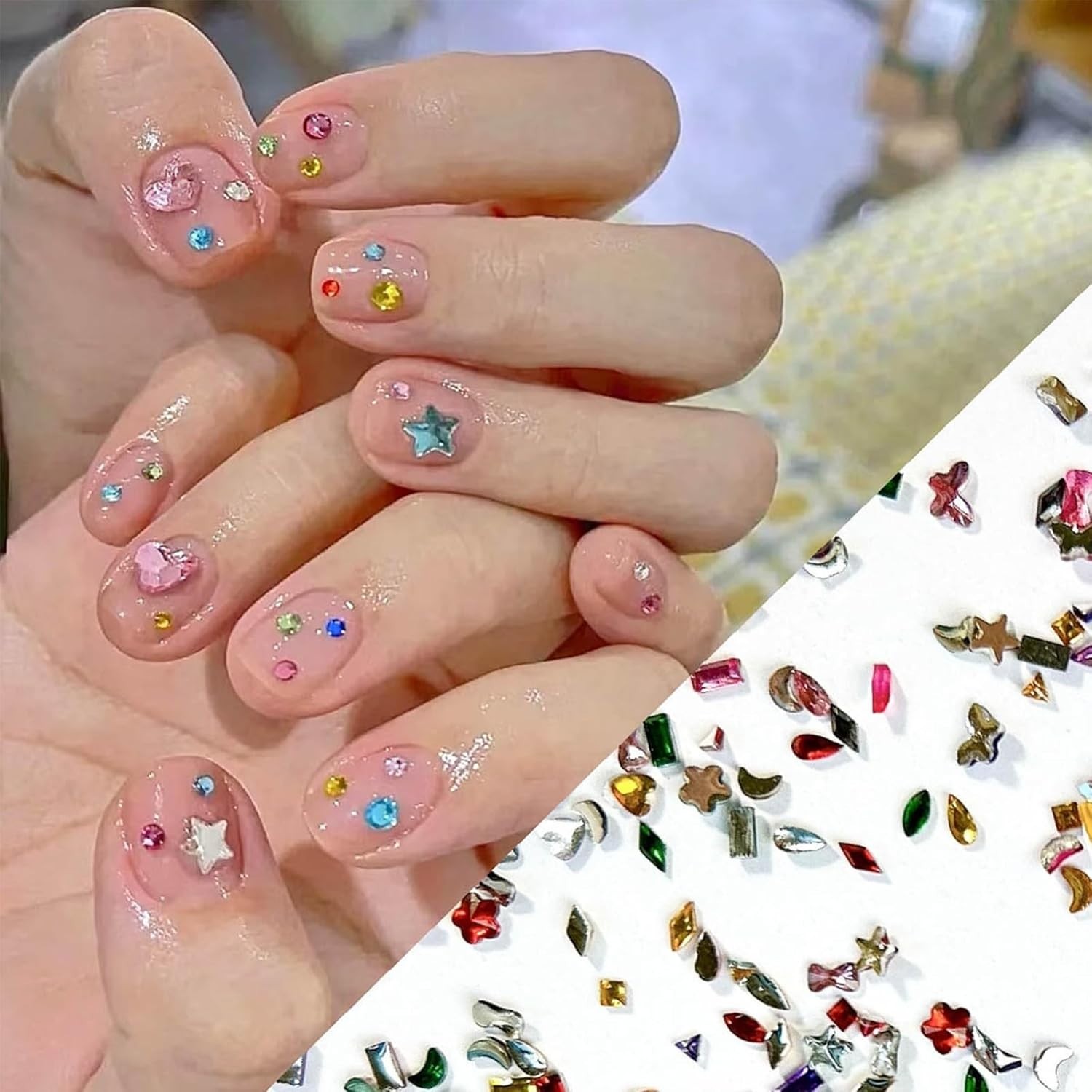 2000PCS Colorful Rhinestones Nail Art Charms Multi Shape Crystal Flat Back Na…