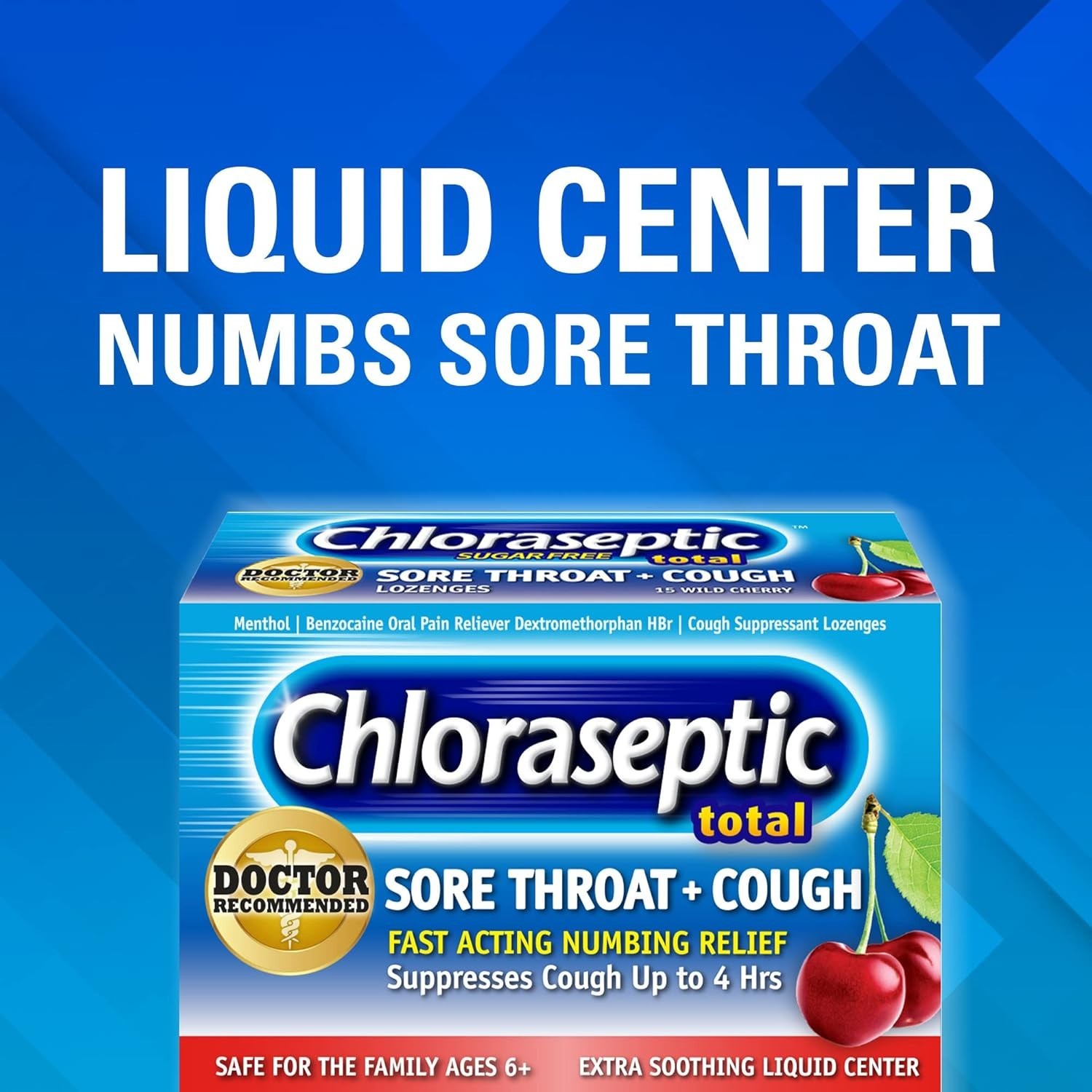 Chloraseptic Total Sore Throat + Cough Lozenges, Sugar-Free Wild Cherry Flavor,