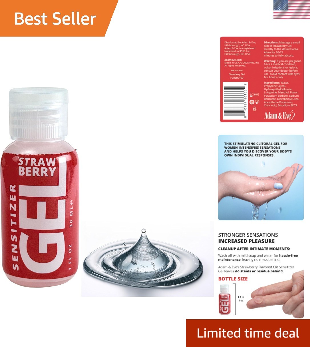 Strawberry Flavored Tingling Gel for Clitoral Sensitivity – 1 oz by Adam and Eve