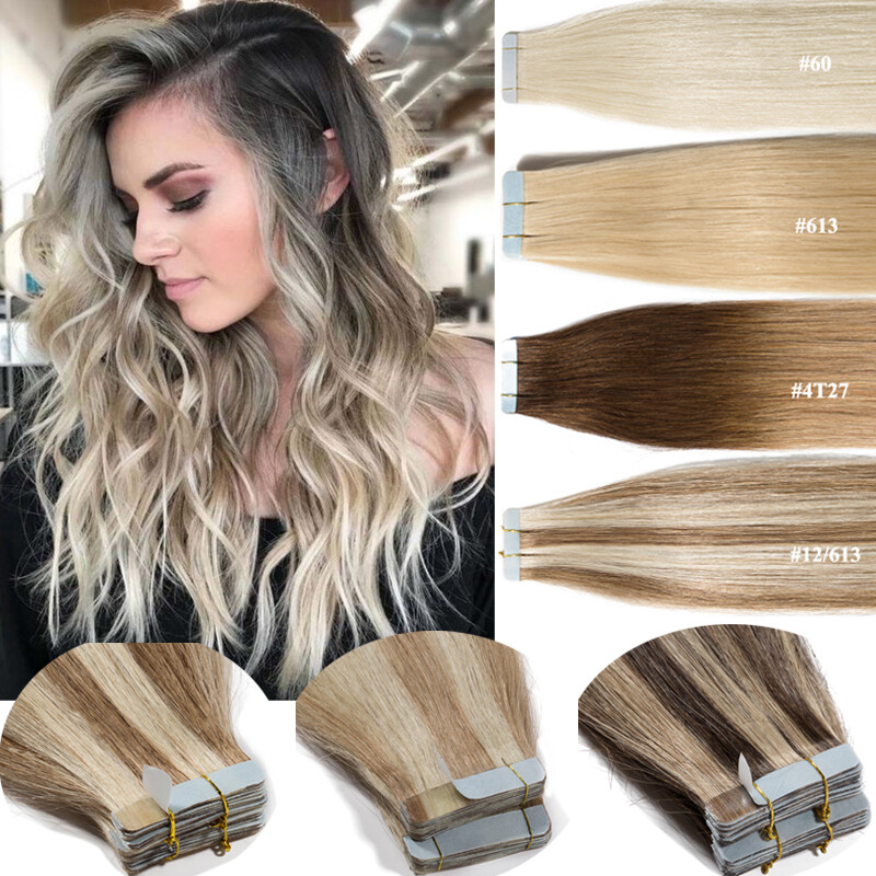 20pcs Brazilian Tape In Remy 100% Real Human Hair Extensions Thick Weft US STOCK