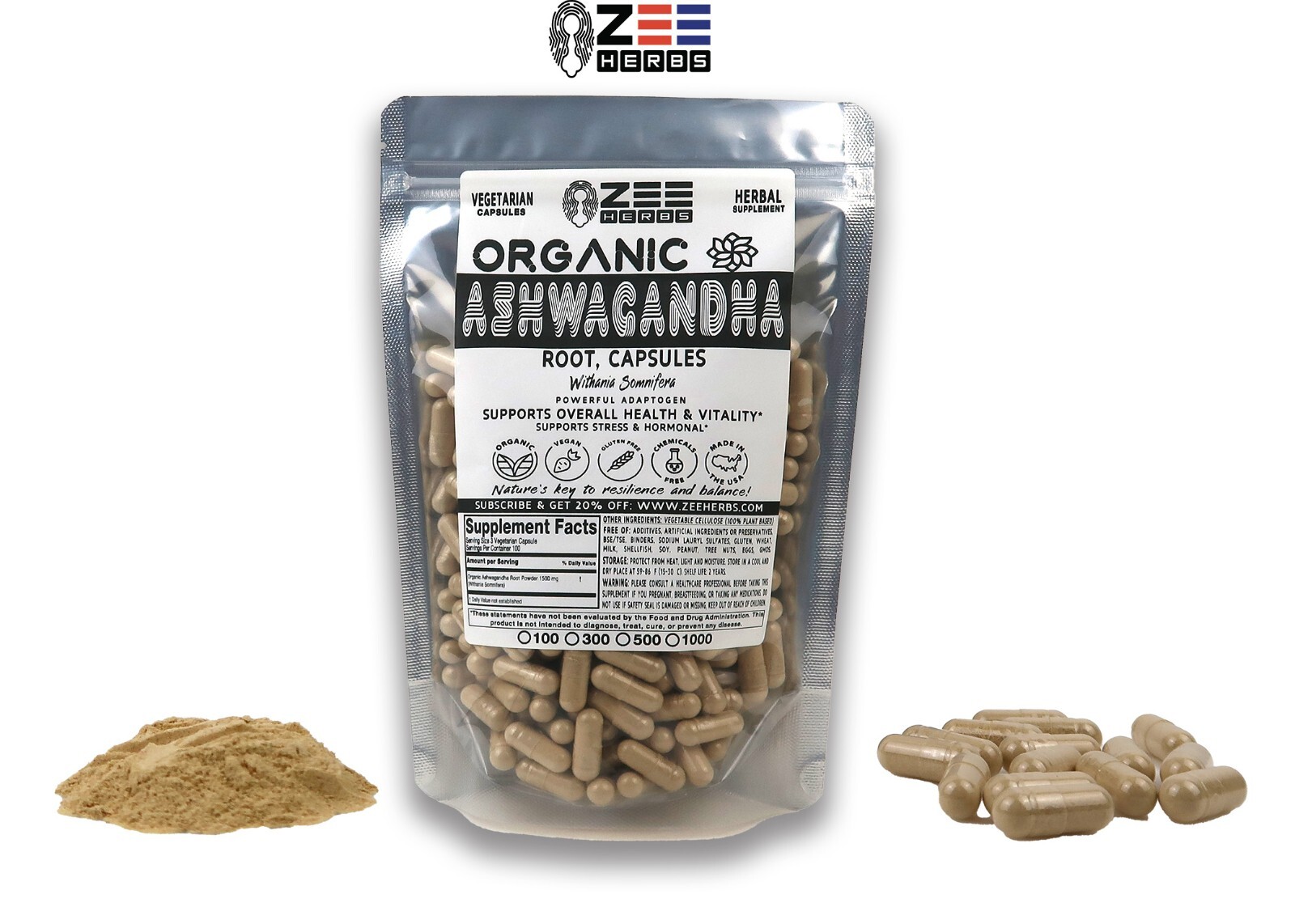 Organic Ashwagandha Capsules – 1500mg Per Serving of Natural Pure Ashwagandha