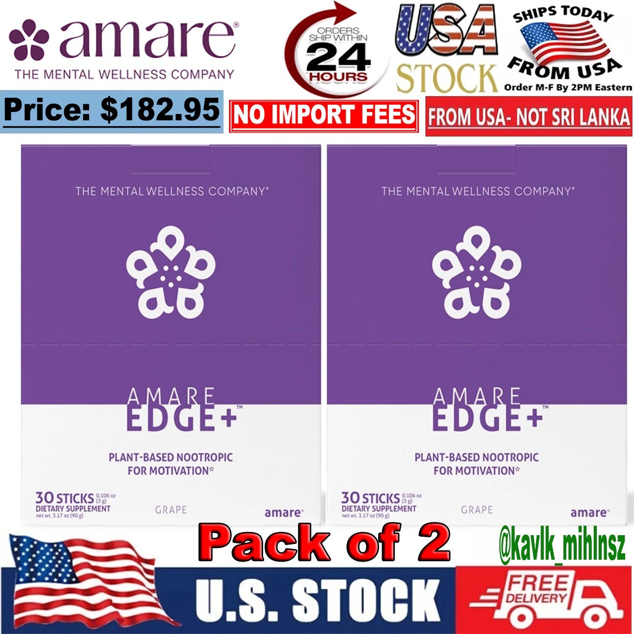 2x Amare EDGE+ Plus Nootropic Energy Focus Motivation -All Flavor- 60 Sticks 🔥