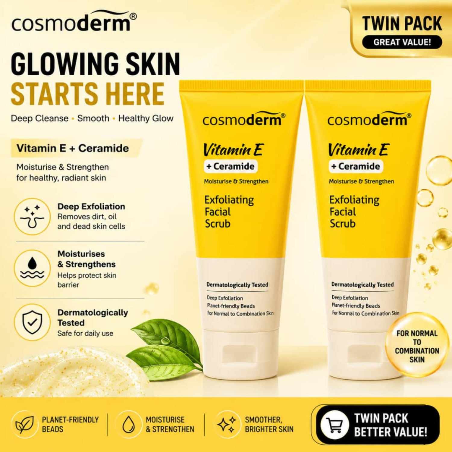 Cosmoderm® Vitamin E Exfoliating Facial Scrub (125ml) Face Wash Cleansing Gel