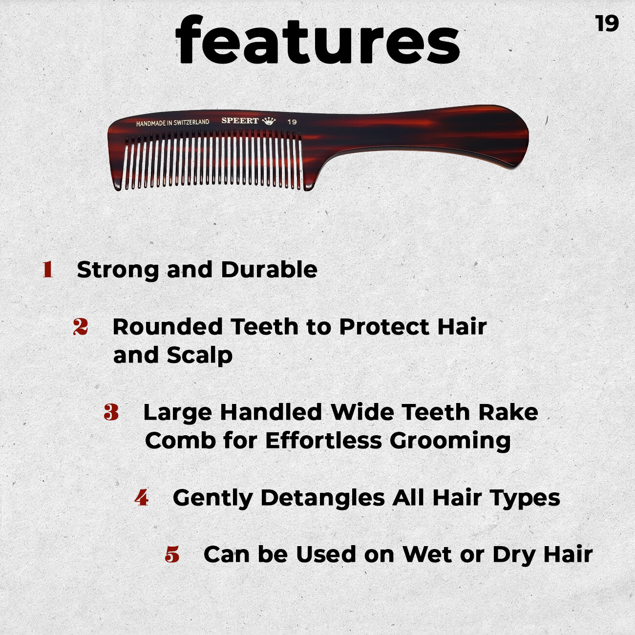 Speert Handmade Swiss European Comb Style #19 7.38″Inches Havana Brown Tortoise