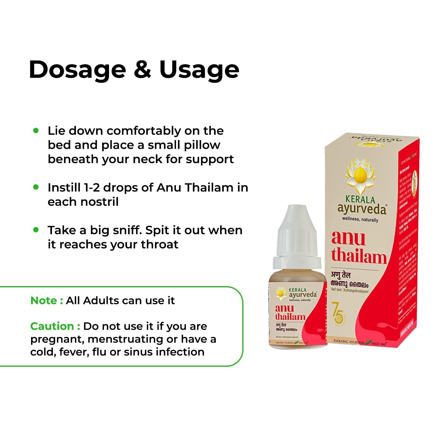 Kerala Ayurveda Anu Thailam for Allergies & Nasal Congestion 10ml – Pack Of 3