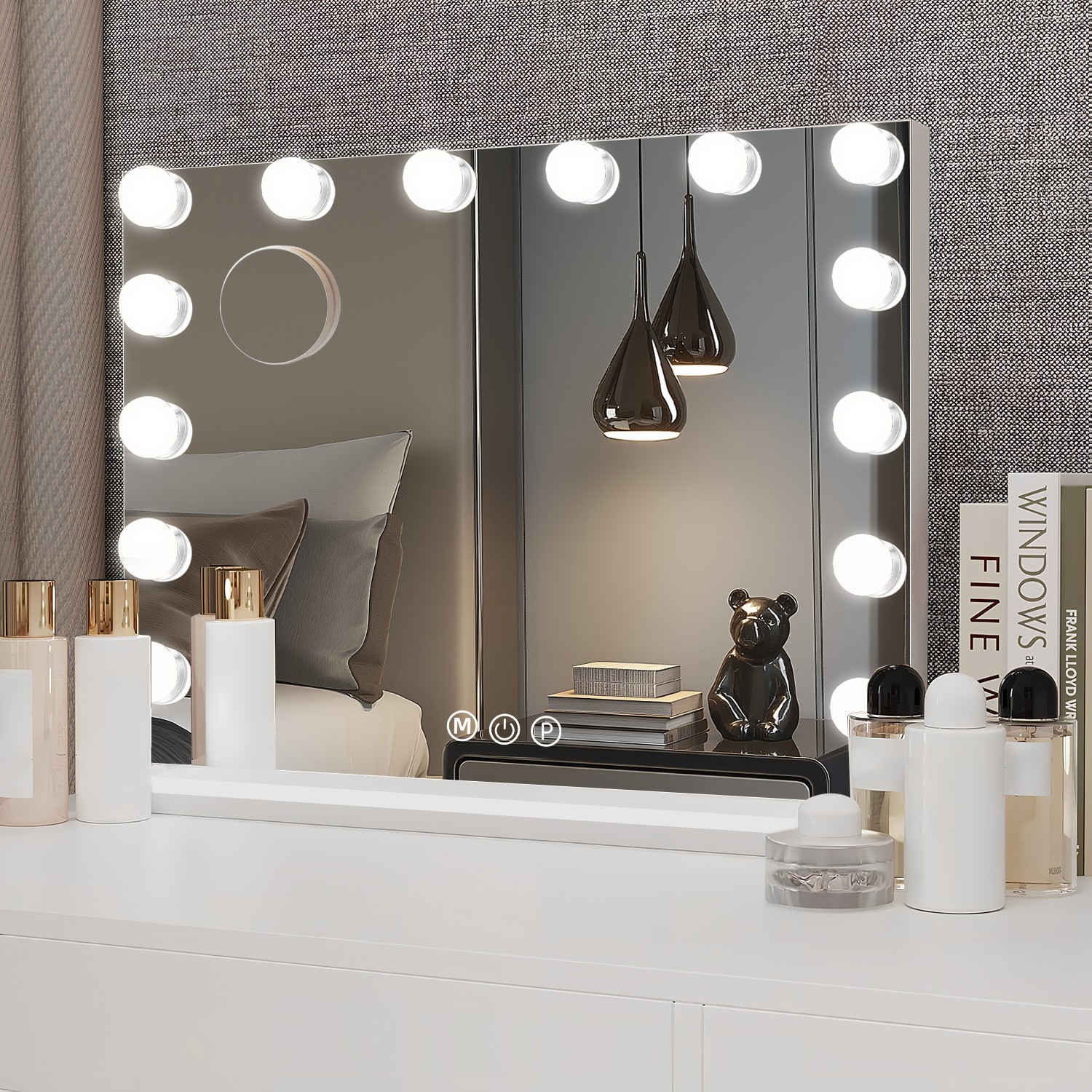 LED Hollywood Makeup Mirror Large Vanity Light Mirror with Dimmable LED Bulbs