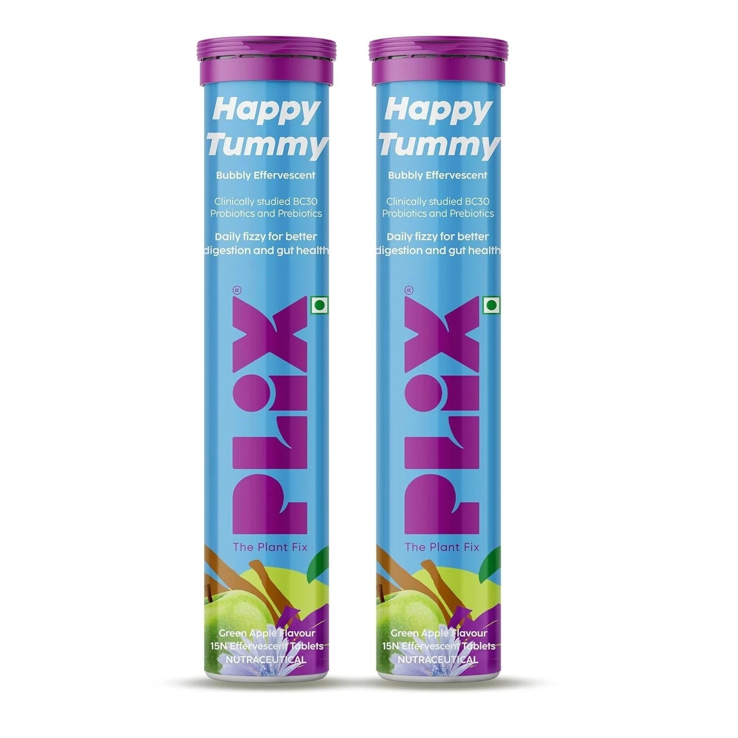 PLIX – THE PLANT FIX Happy Tummy Pre+Probiotic 15 Effervescent Tablets Pack Of 2