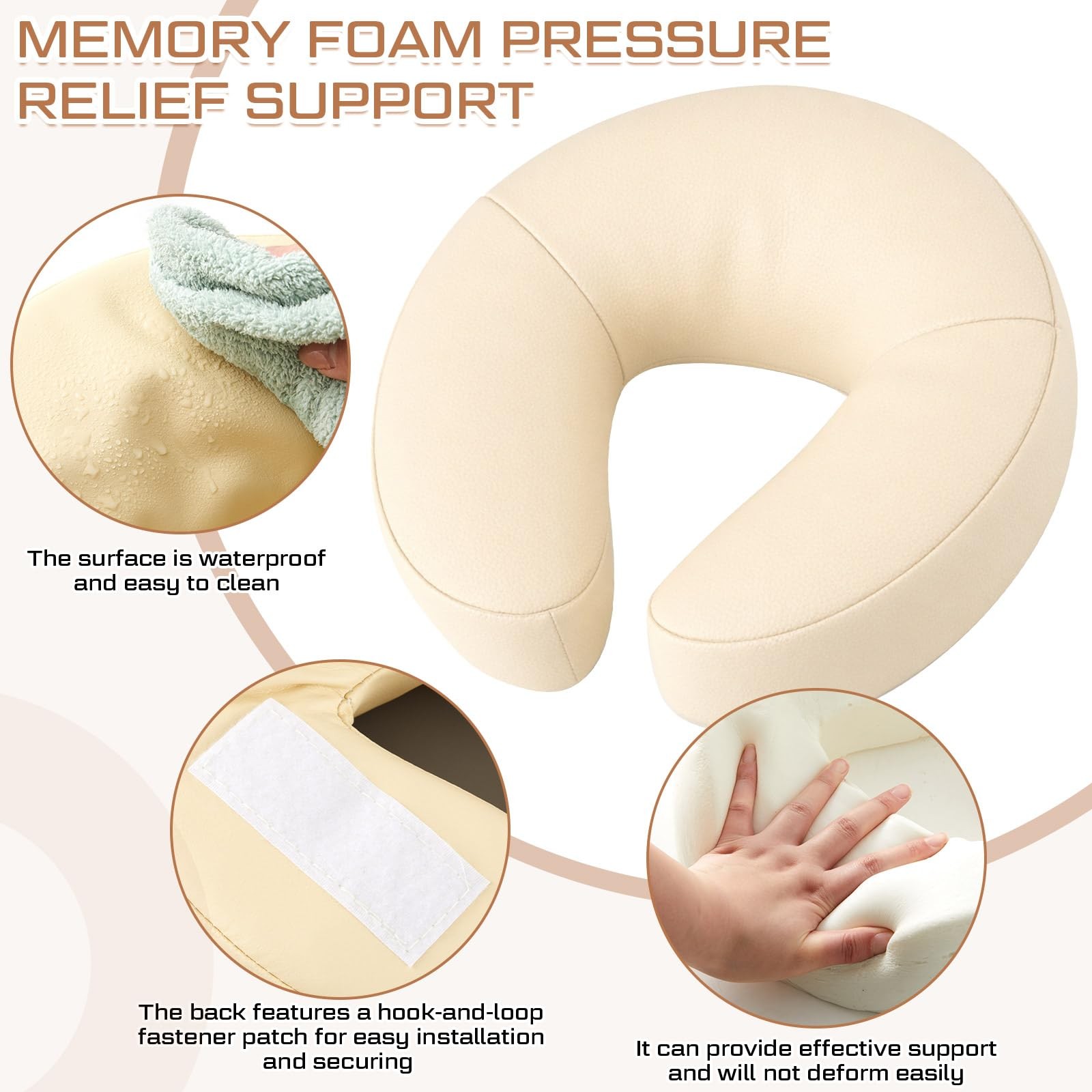 Qunclay Adjustable Massage Headrest for 11.81 x 16.93 x 5.51 inches, Apricot