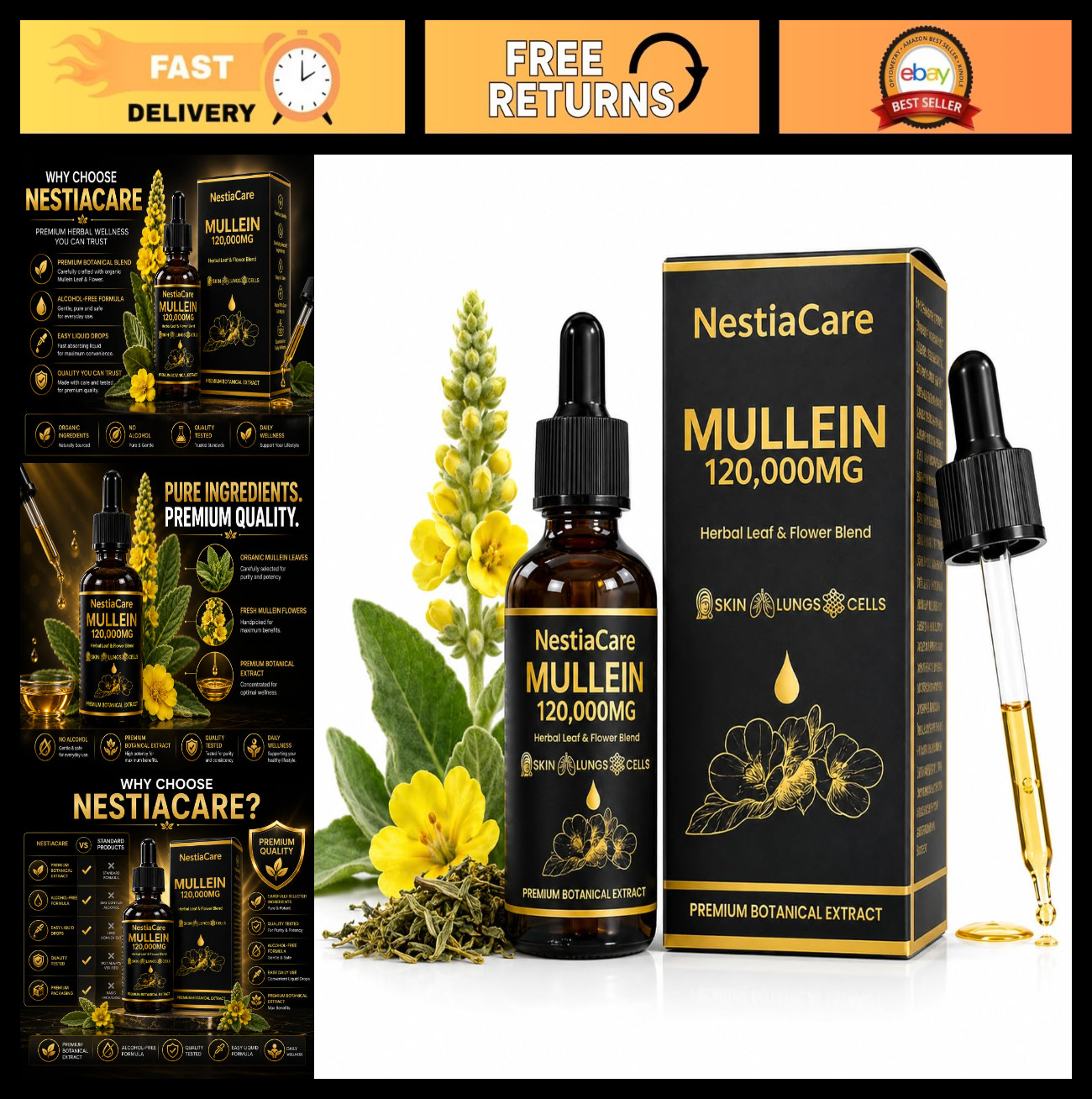 Mullein Lung Drops | Natural Lung Cleanse | 1200mg | 2 Fl Oz Herbal Extract