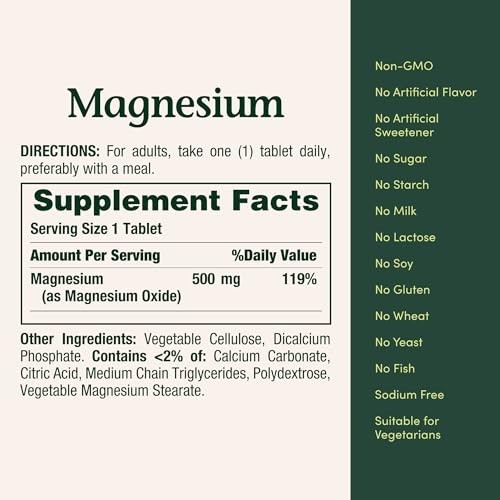 Nature’s Bounty Magnesium Supplements 500 Mg 200 Count (Pack of 1)