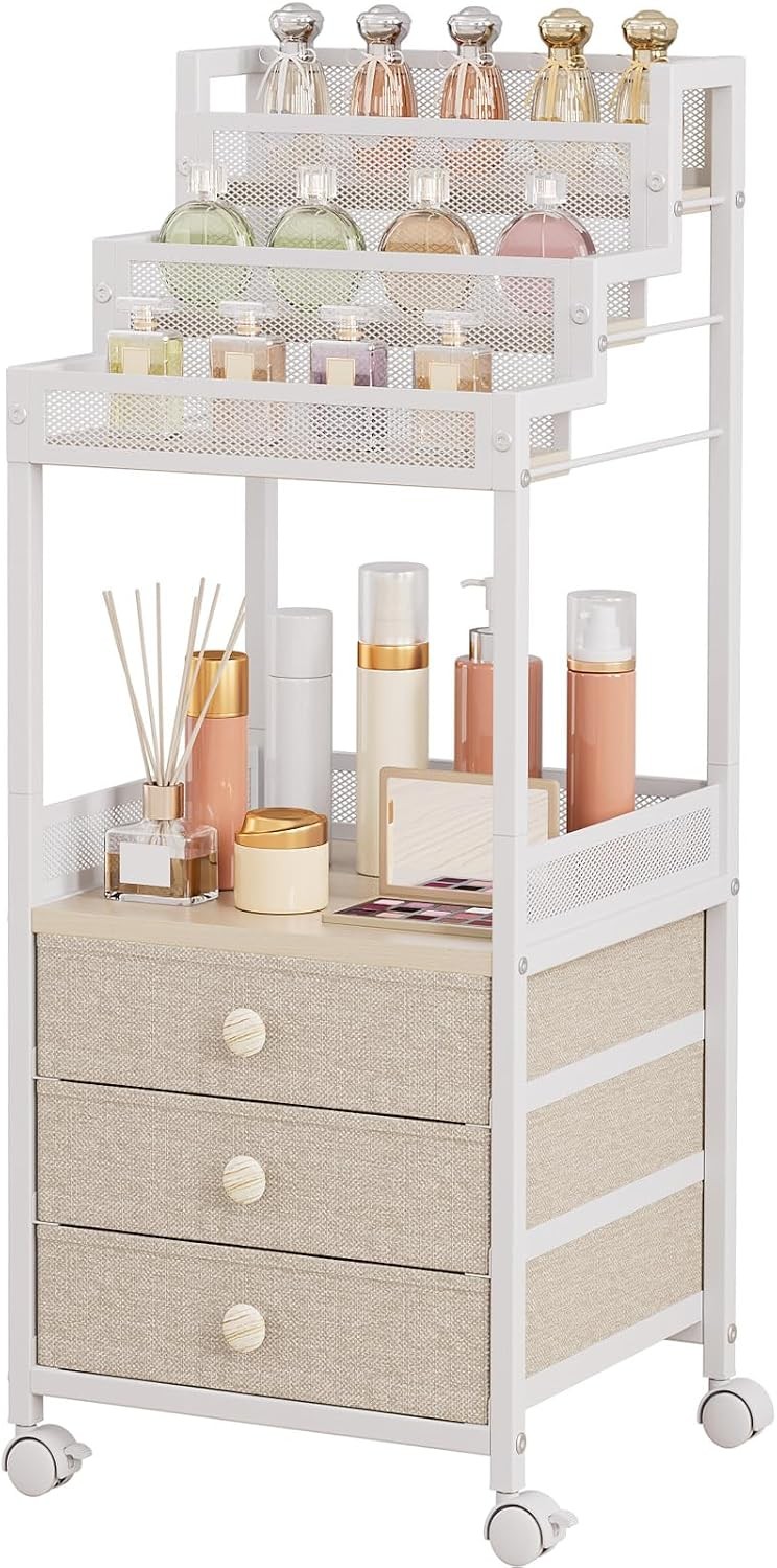 13″ 3-Tier Rolling Makeup Organizer w/Drawers for Vanity/Bathroom