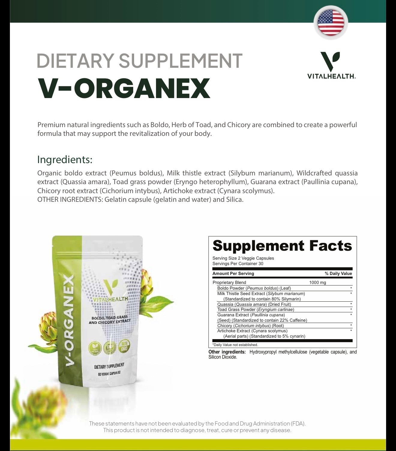 V-organex – Hepatic Detoxification 60 Capules Exp 2027 Vital Health FREE SHIP