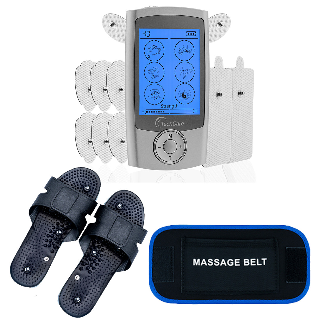 Tens Unit Muscle Stimulator 24 Modes Dual Channel Combo Set Slippers + Belt