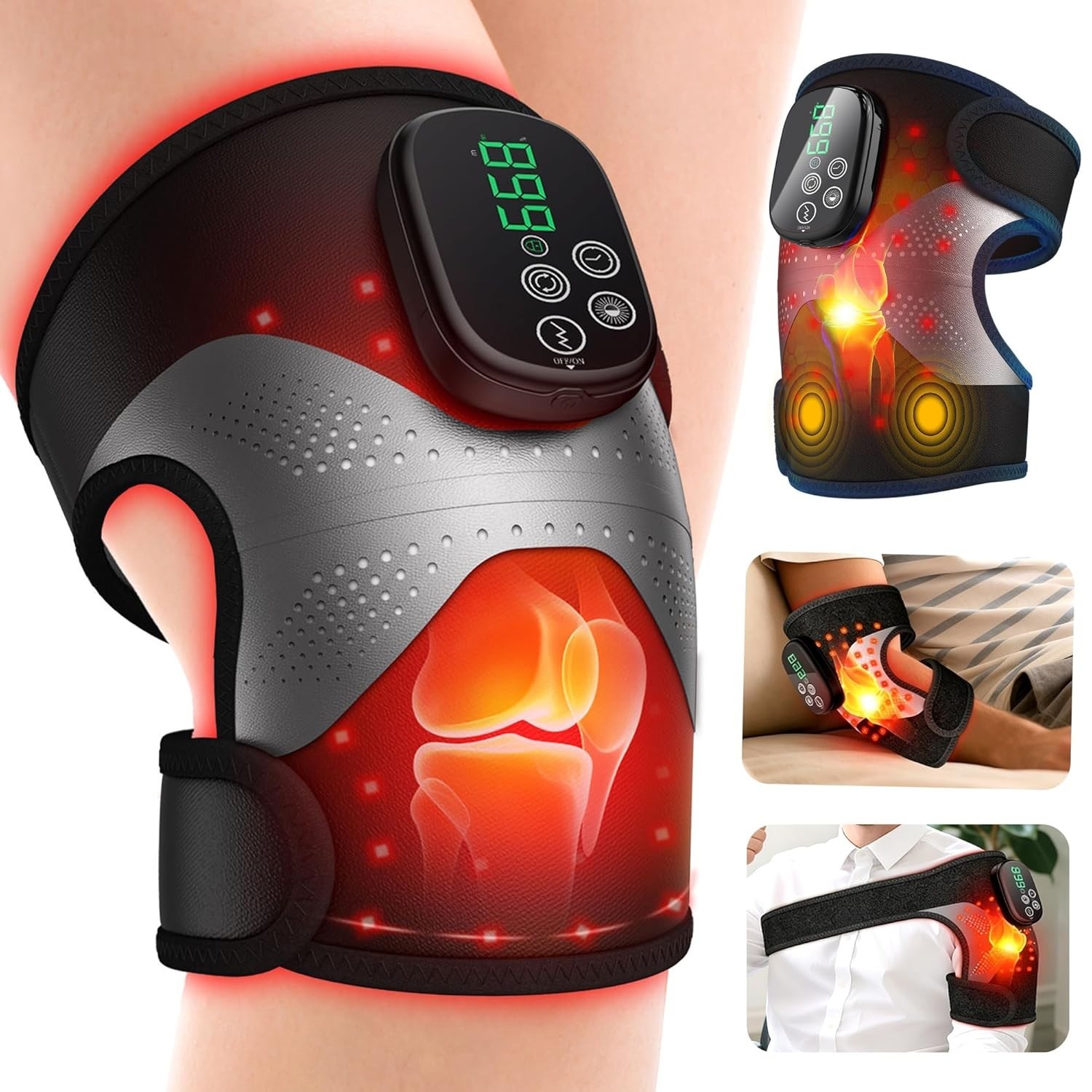 Knee Massager with Heat and Red Light Therapy, Knee Brace with Vibration, 5000ma