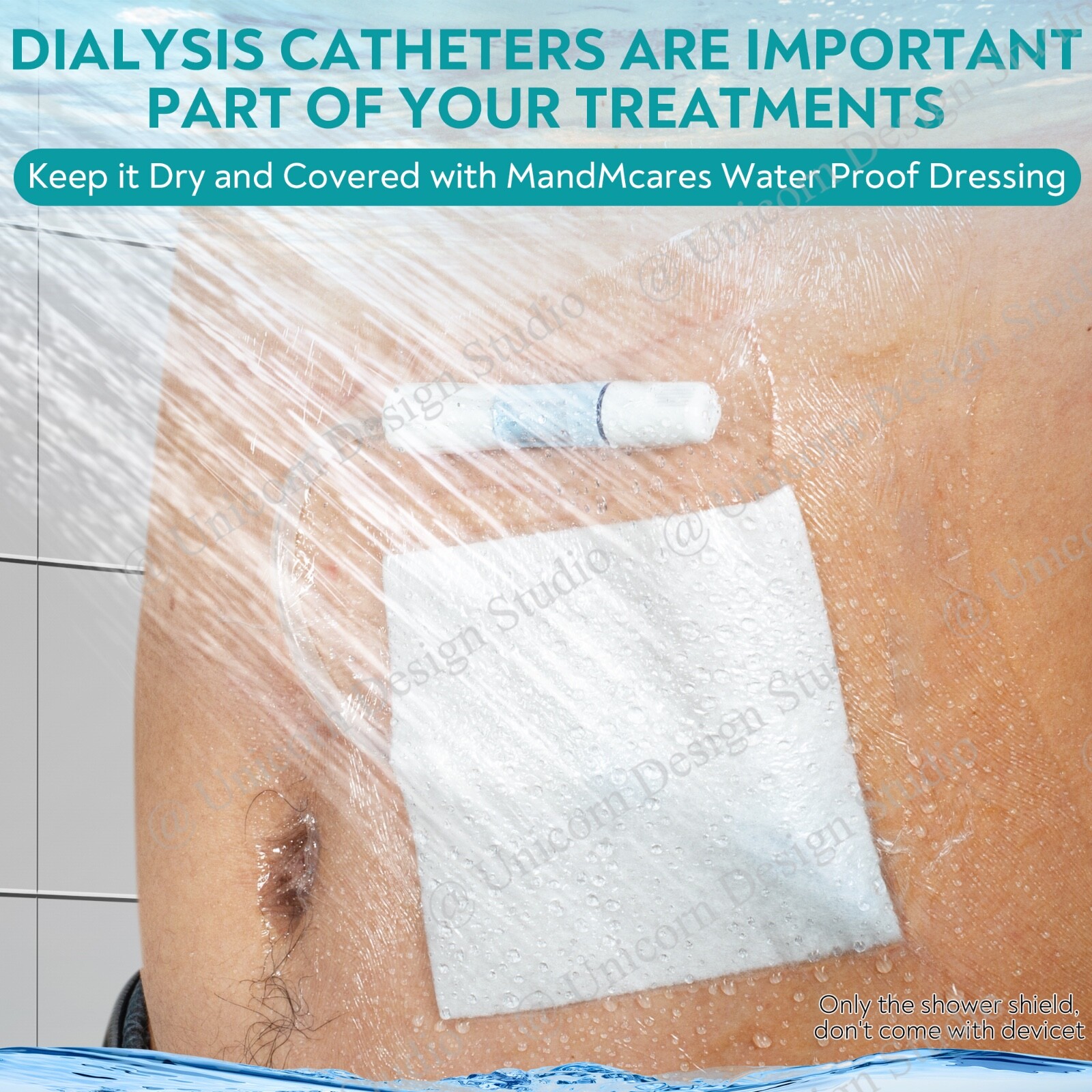 Large Waterproof Dressing for Wounds, Hemodialysis Peritoneal Dialysis Catheter