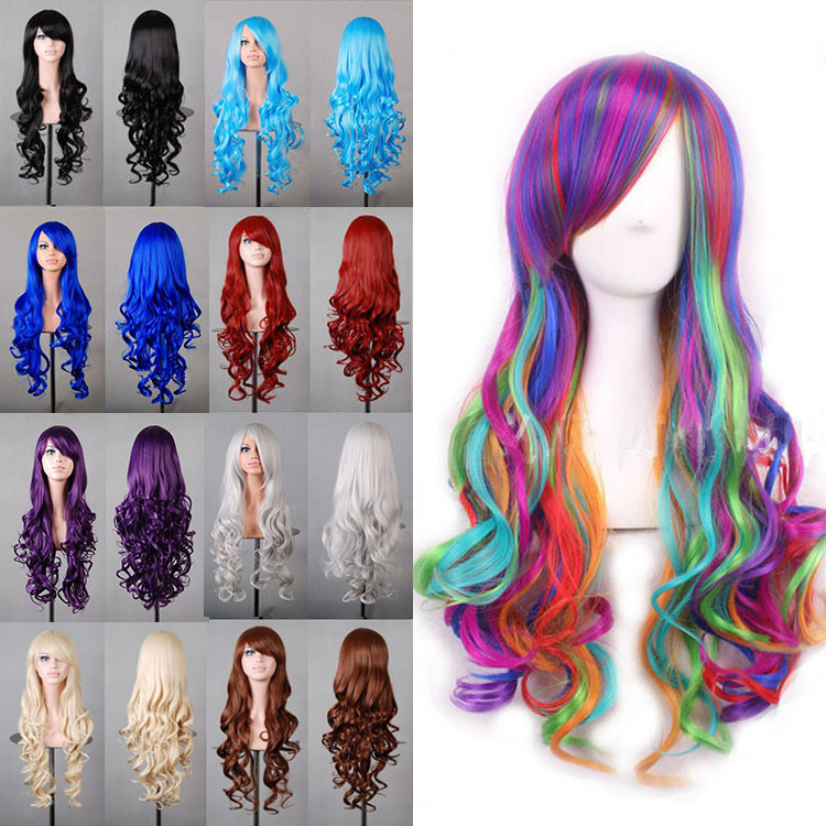 Lady 31″ Long Curly Wigs Fashion Cosplay Costume Hair Anime Full Wavy Party Wig